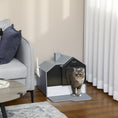 Load image into Gallery viewer, PawHut Hooded Cat Litter Box with Kitty Litter Mat, Kitty Litter Pan with Odor Control, Easy-Clean Pull-Out Drawer, Handle, Scoop, Gray
