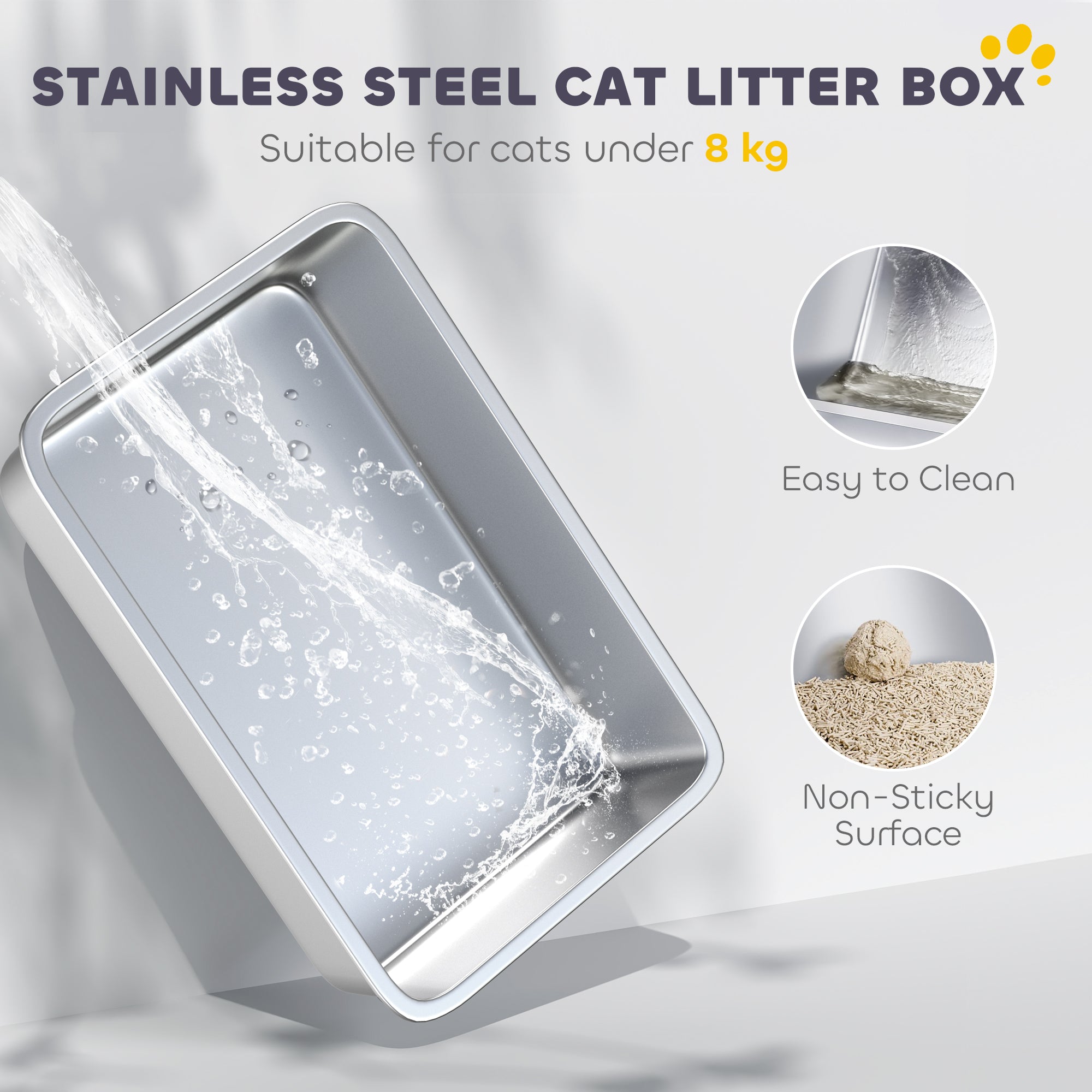 Stainless Steel Litter Box with Lid, Extra Large Hooded Cat Litter Tray for Big Cats with Front-Entry and Top-Exit, Metal Scoop, Deodorizer Bag, Non-Sticky, Odour Control and Easy Clean
