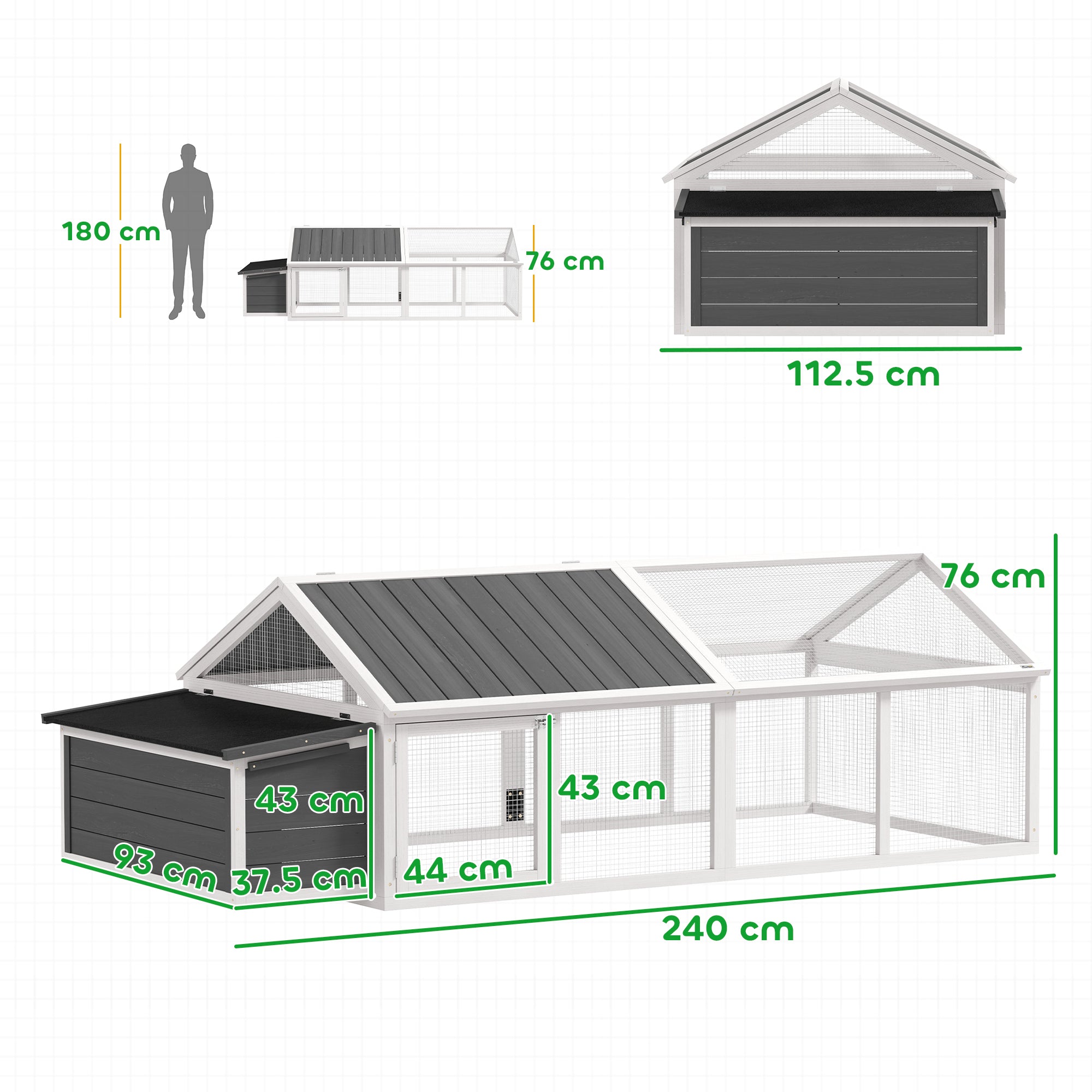 Chicken Run, Wooden Chicken Coop with Nesting Box, Openable Roof for 4-8 Chickens, Rabbits, Ducks, for Garden - White