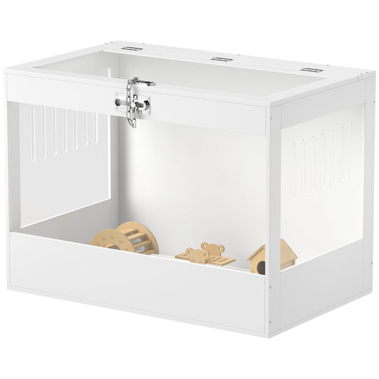 Hamster Cage, 31.5"L Transparent Acrylic Small Animal Habitat with Openable Top, Exercise Play House with Hut, Seesaw, Ladder for Dwarf Hamster, Gerbil, White