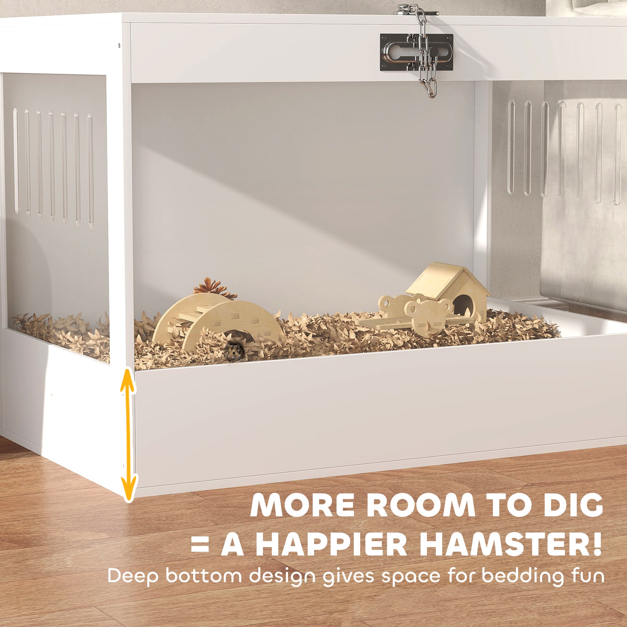 Hamster Cage, 31.5"L Transparent Acrylic Small Animal Habitat with Openable Top, Exercise Play House with Hut, Seesaw, Ladder for Dwarf Hamster, Gerbil, White