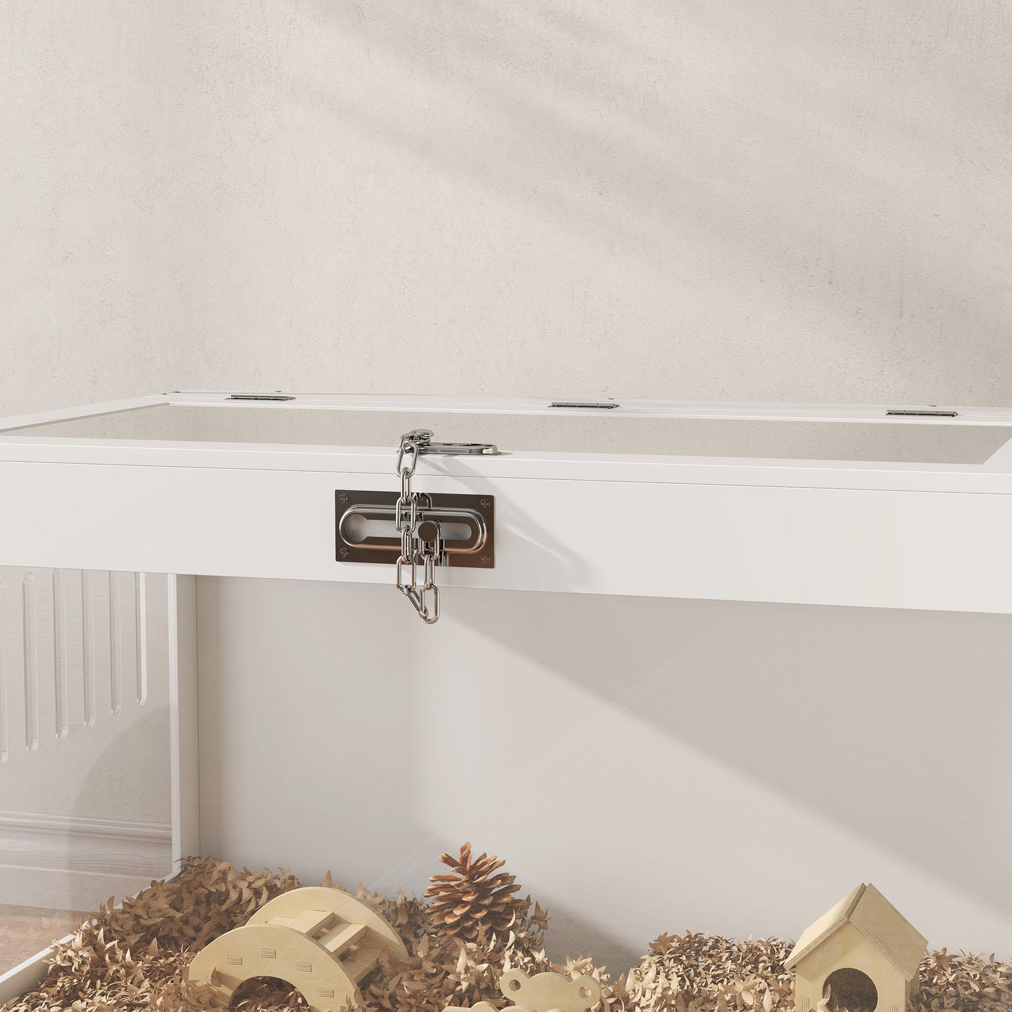 PawHut Hamster Cage with Openable Top & Lock, Transparent Acrylic Panels Small Animal Habitat with Hut, Seesaw, Ladder, for Dwarf Hamster Gerbil, 31.5" x 20" x 23", White