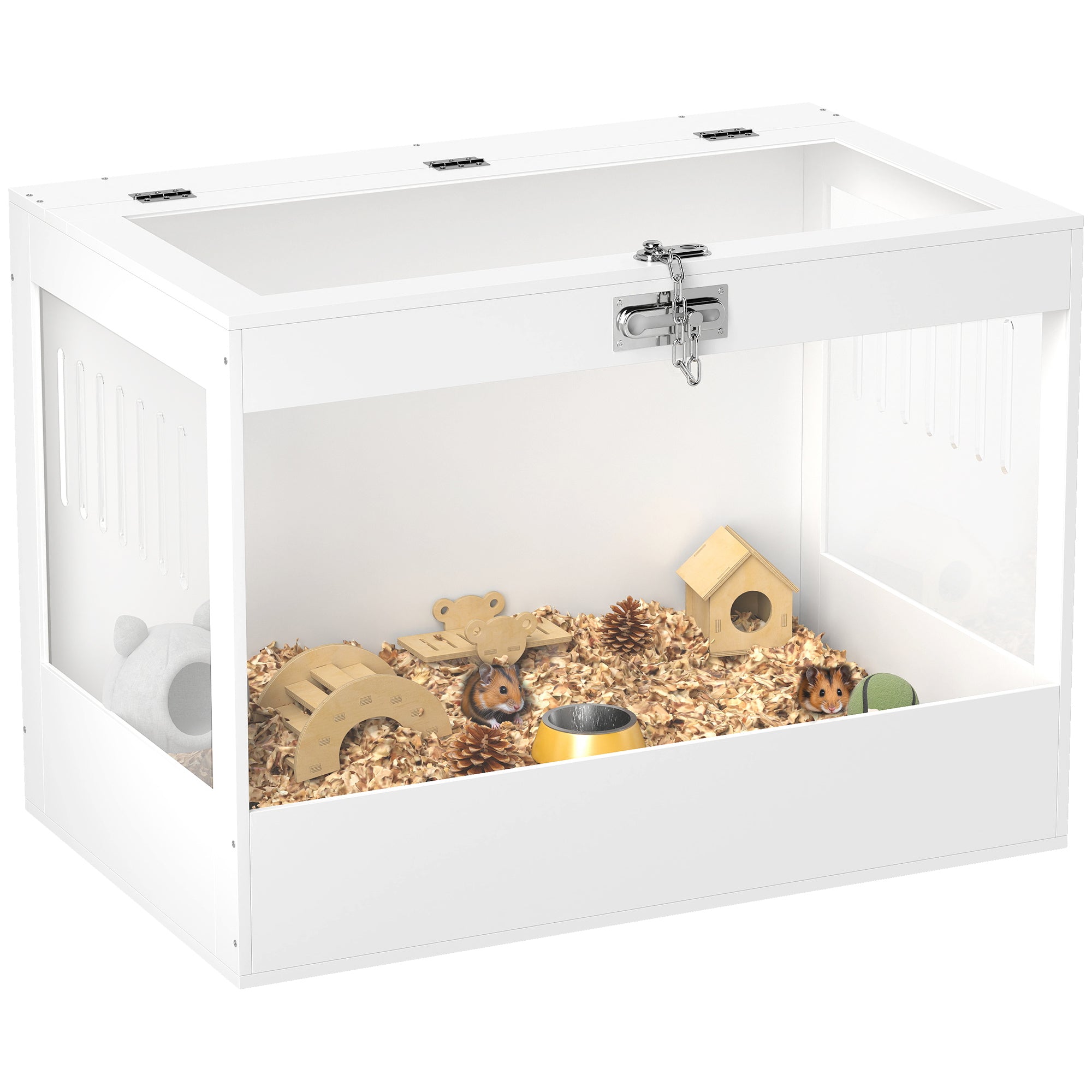 Hamster Cage, 31.5"L Transparent Acrylic Small Animal Habitat with Openable Top, Exercise Play House with Hut, Seesaw, Ladder for Dwarf Hamster, Gerbil, White