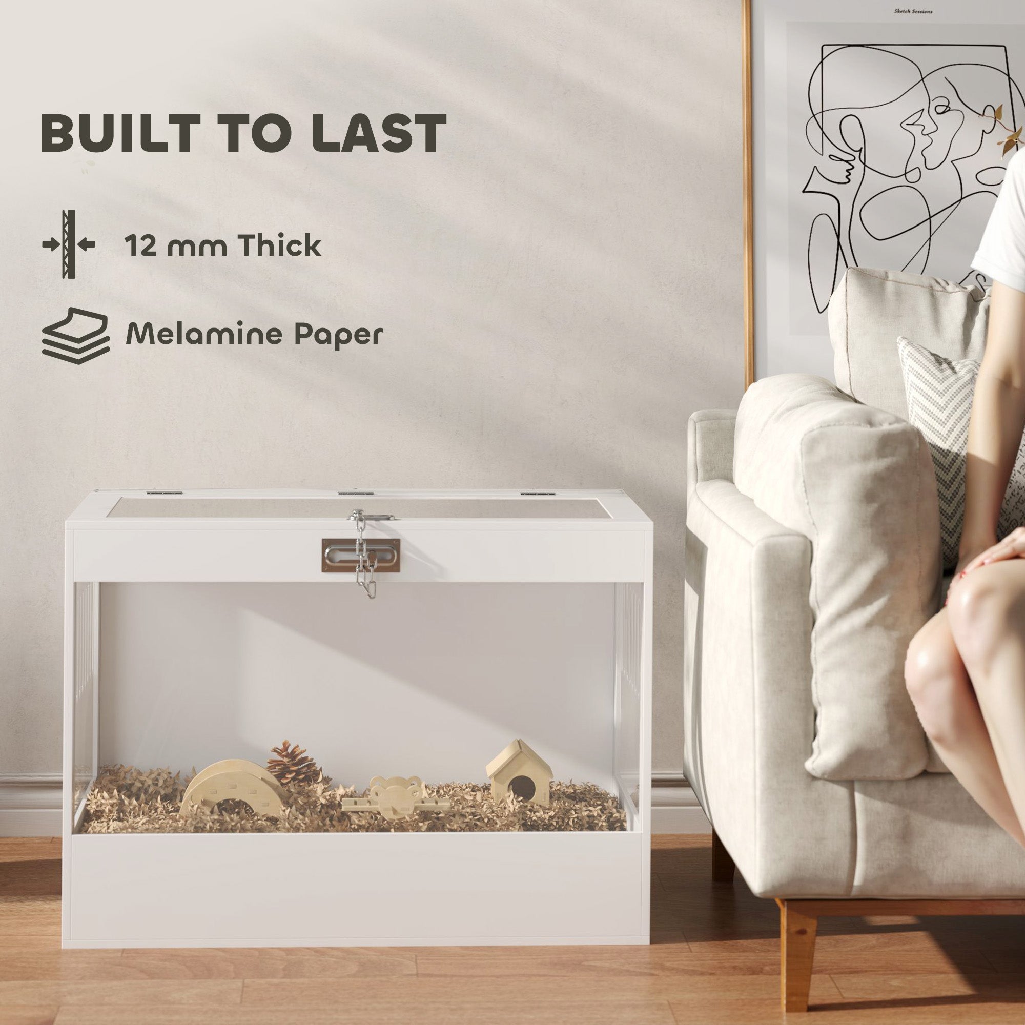 PawHut Hamster Cage with Openable Top & Lock, Transparent Acrylic Panels Small Animal Habitat with Hut, Seesaw, Ladder, for Dwarf Hamster Gerbil, 31.5" x 20" x 23", White