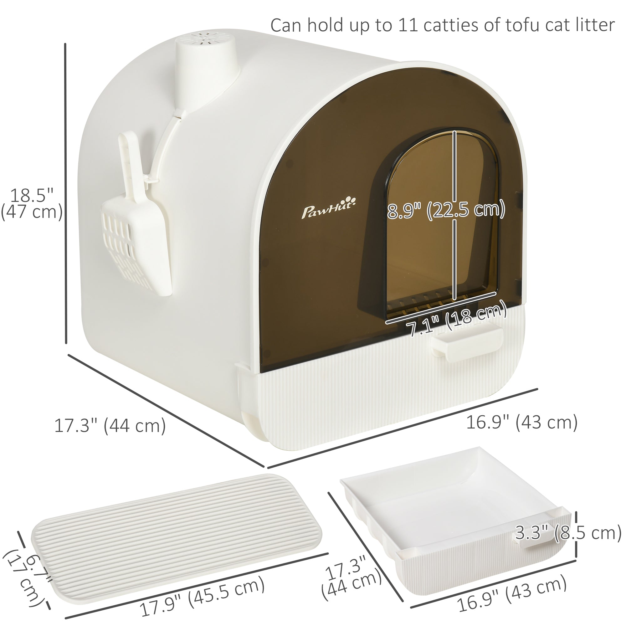 Enclosed Cat Litter Box with Lid & Drawer, Kitty Litter Box Toilet with Mat for Anti-Leakage, Includes Scoop & Deodorant Bag, Easy Clean & Odor Control, White