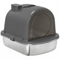 Charger l'image dans la visionneuse de la galerie, Stainless Steel Litter Box with Lid, Enclosed Cat Litter Box with Scoop, Deodorizer Bag, Handle, Odour Control, Non-Sticky and Easy to Clean, Dark Grey
