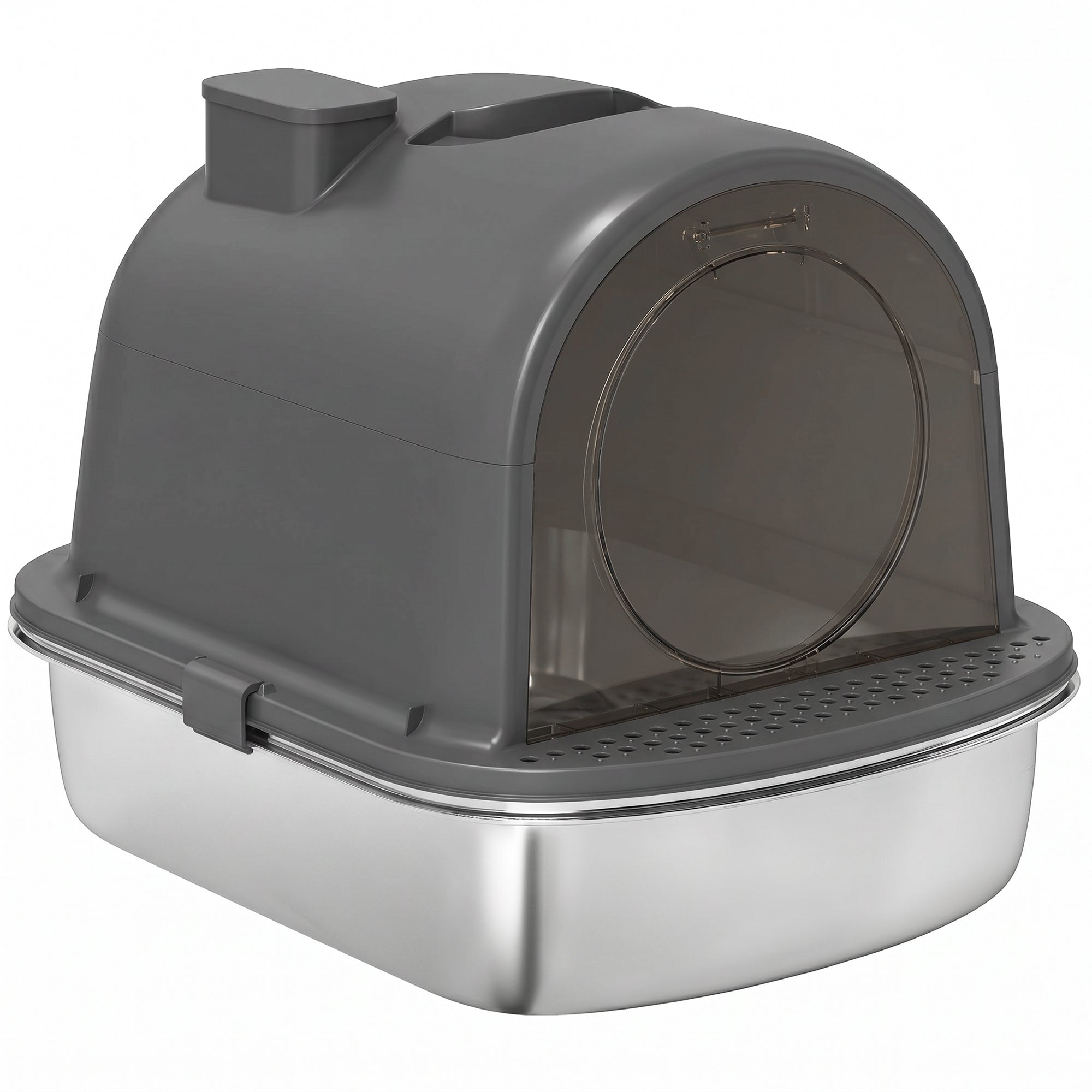 Stainless Steel Litter Box with Lid, Enclosed Cat Litter Box with Scoop, Deodorizer Bag, Handle, Odour Control, Non-Sticky and Easy to Clean, Dark Grey