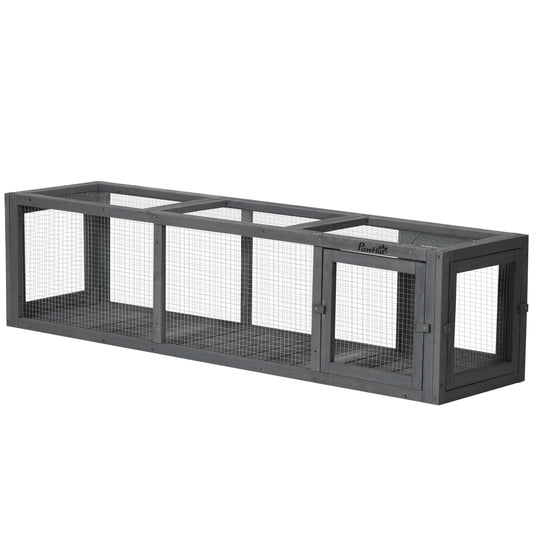 PawHut Outdoor Cat Tunnel with Extendable Design, 59" L Wooden Cat Run with Weather Protection, Connecting Inside and Outside, for Deck Patios, Balconies, Gray