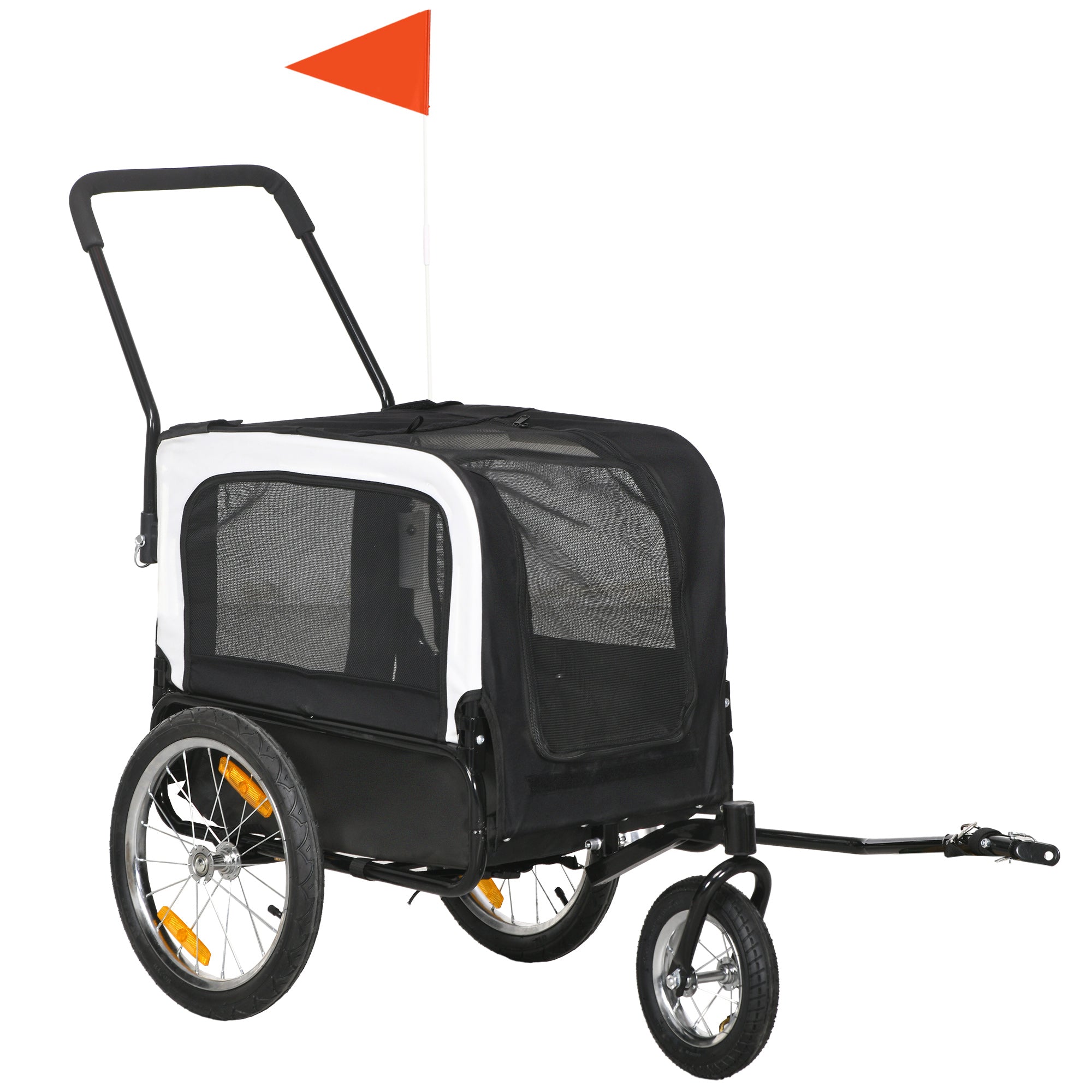 2 in 1 Dog Bike Trailer, Pet Cargo, Pet House with Safety Leash, Hitch, Quick-Release Wheels, Flag, Reflectors, Cushion, Dog Wagon for Small Dogs, Grey