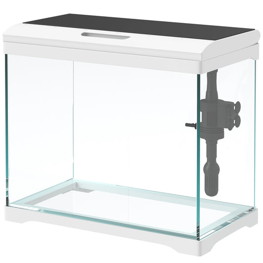 27L Fish Tank, Glass Aquarium with Filter System, LED Light, Water Pump, Fish Tank Starter Kits for Betta, Goldfish, Shrimps, White