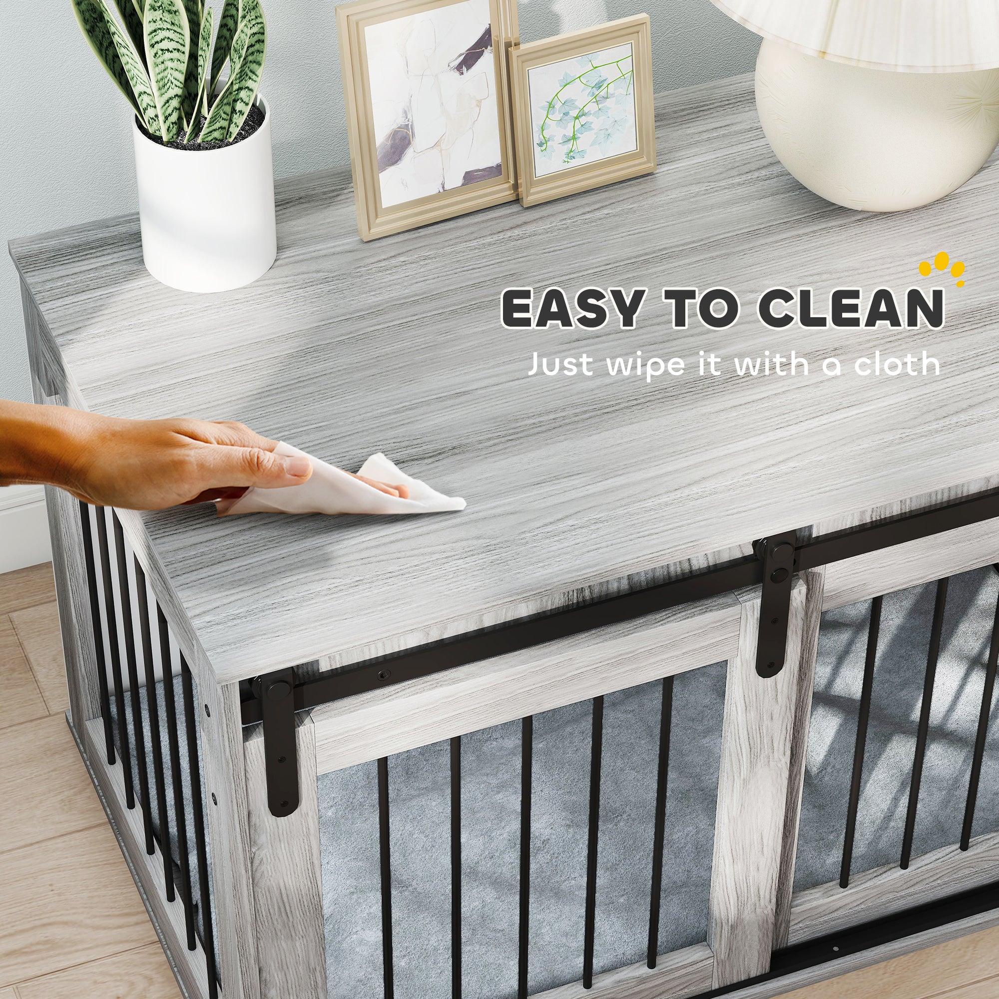 Dog Crate Furniture, Dog House Furniture Style for Large Breeds, Pet Kennel with Removable Cushion for Indoor Use, 98 x 58 x 61cm, Grey