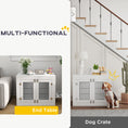 Load image into Gallery viewer, PawHut Dog Crate Furniture w/ 360° Rotatable Removable Dog Bowls, Dog Kennel Furniture w/ Two Doors, Non-slip Foot Pads, Furniture Dog Crate End Side Table for Medium Dogs, 31.5" x 24" x 25", White
