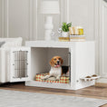 Load image into Gallery viewer, 31.5in Dog Crate Furniture with 360° Rotatable Removable Dog Bowls, Dog Kennel Side End Table with Two Doors, for Medium Dogs, 31.5" x 24" x 25", White

