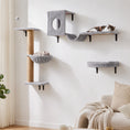 Load image into Gallery viewer, 3-In-1 Cat Wall Shelves, Wooden Cat Climbing Furniture with Condo, Bed, Hammock, Scratching Post and Spring Ball, Space-Saving Wall Mounted Kitty Shelves for Indoor Kittens, Gray
