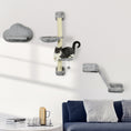 Load image into Gallery viewer, 3Pcs Cat Wall Shelf with Scratching Post, Cat Wall Shelves for Relaxing, Climbing, Cat Wall With Soft Ladder, Scratching Board, Hammock, Grey
