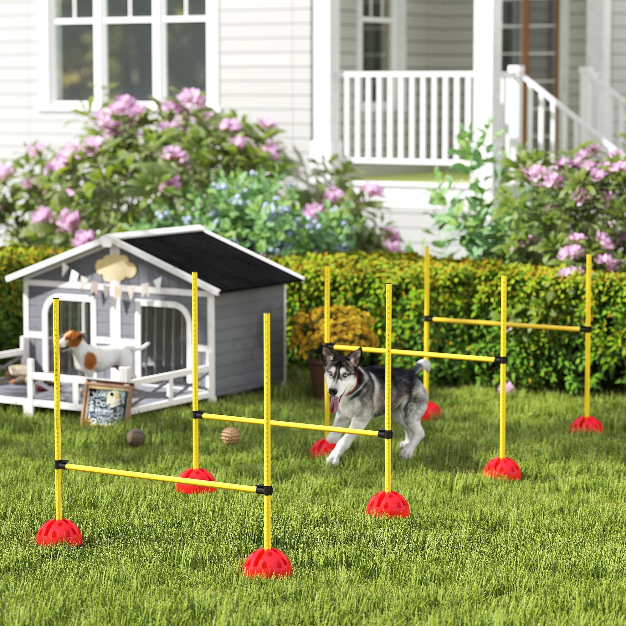 dog agility gear PawHut 4-Piece Dog Agility Training Set with Adjustable Jumps & Carry Bag, Yellow