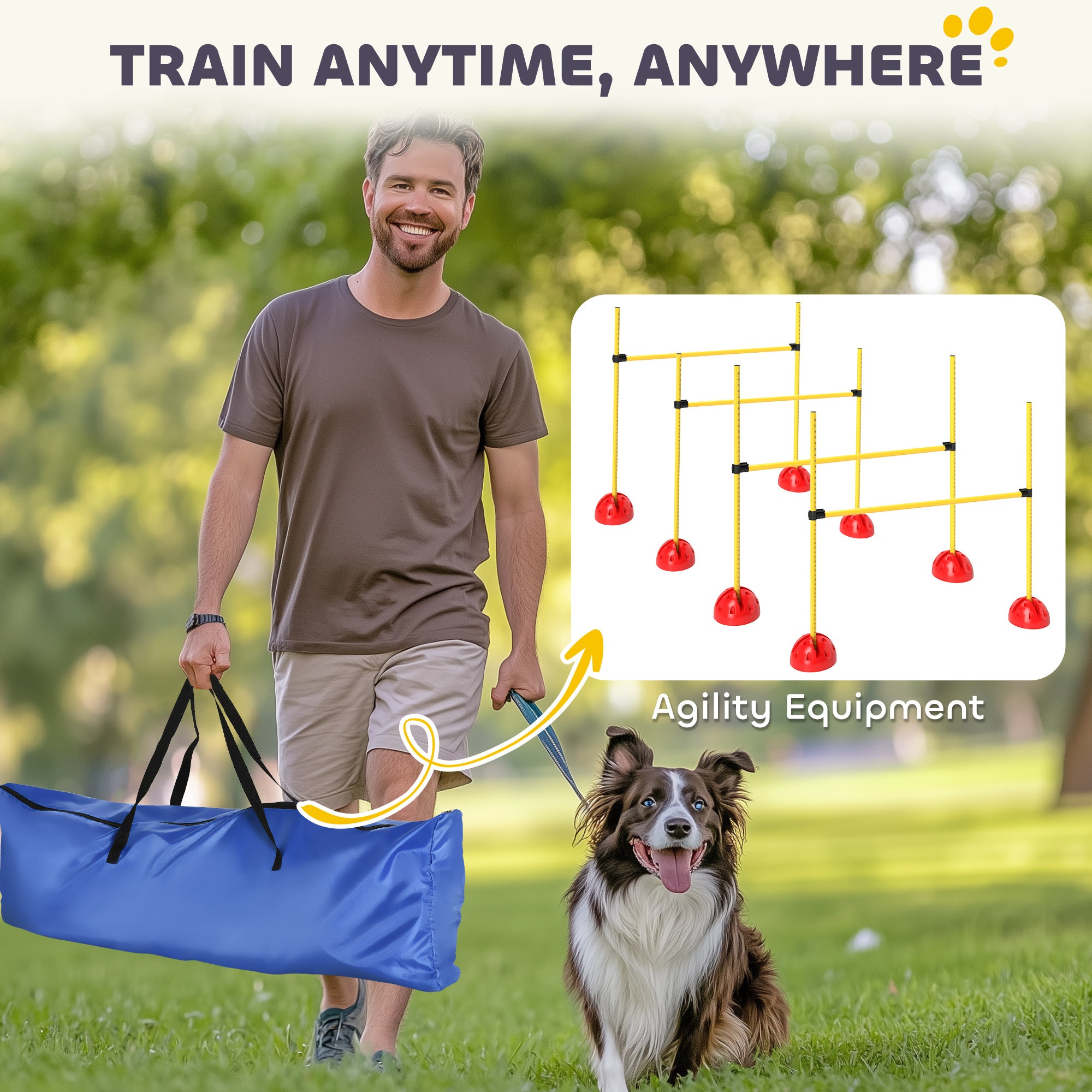 PawHut 4-Piece Dog Agility Training Set with Adjustable Jumps & Carry Bag, Yellow