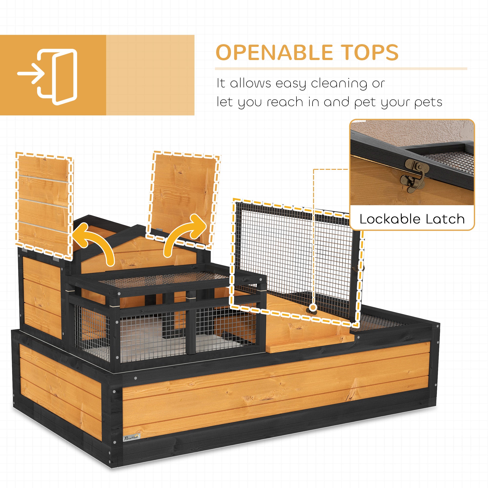 Tortoise House 3-Room Wooden Tortoise Enclosure Large Reptile Cage with 2 Stories, Ladder, Balcony, Tray, Openable Roof, 60H x 112L x 65Wcm, Yellow