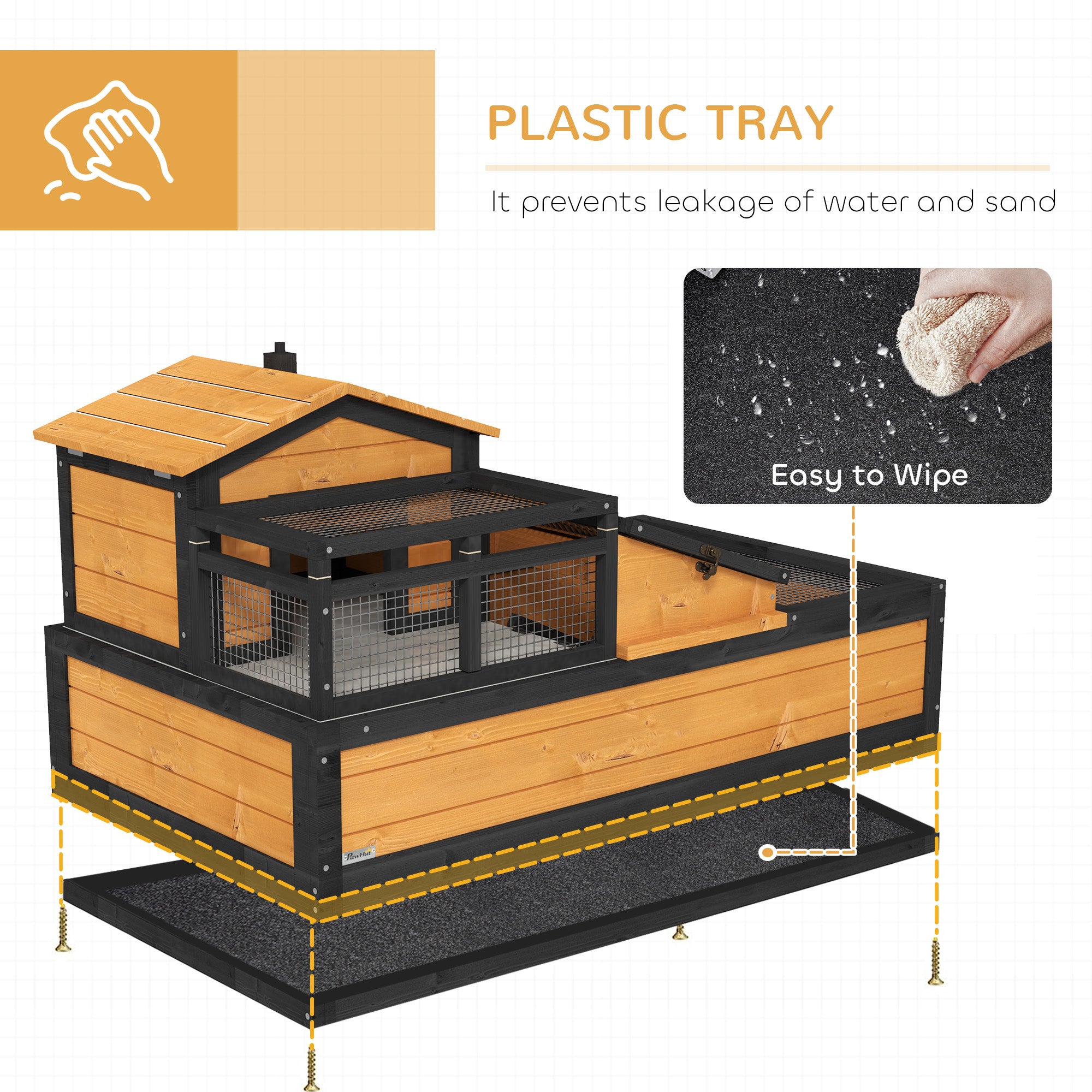 Tortoise House 3-Room Wooden Tortoise Enclosure Large Reptile Cage with 2 Stories, Ladder, Balcony, Tray, Openable Roof, 60H x 112L x 65Wcm, Yellow
