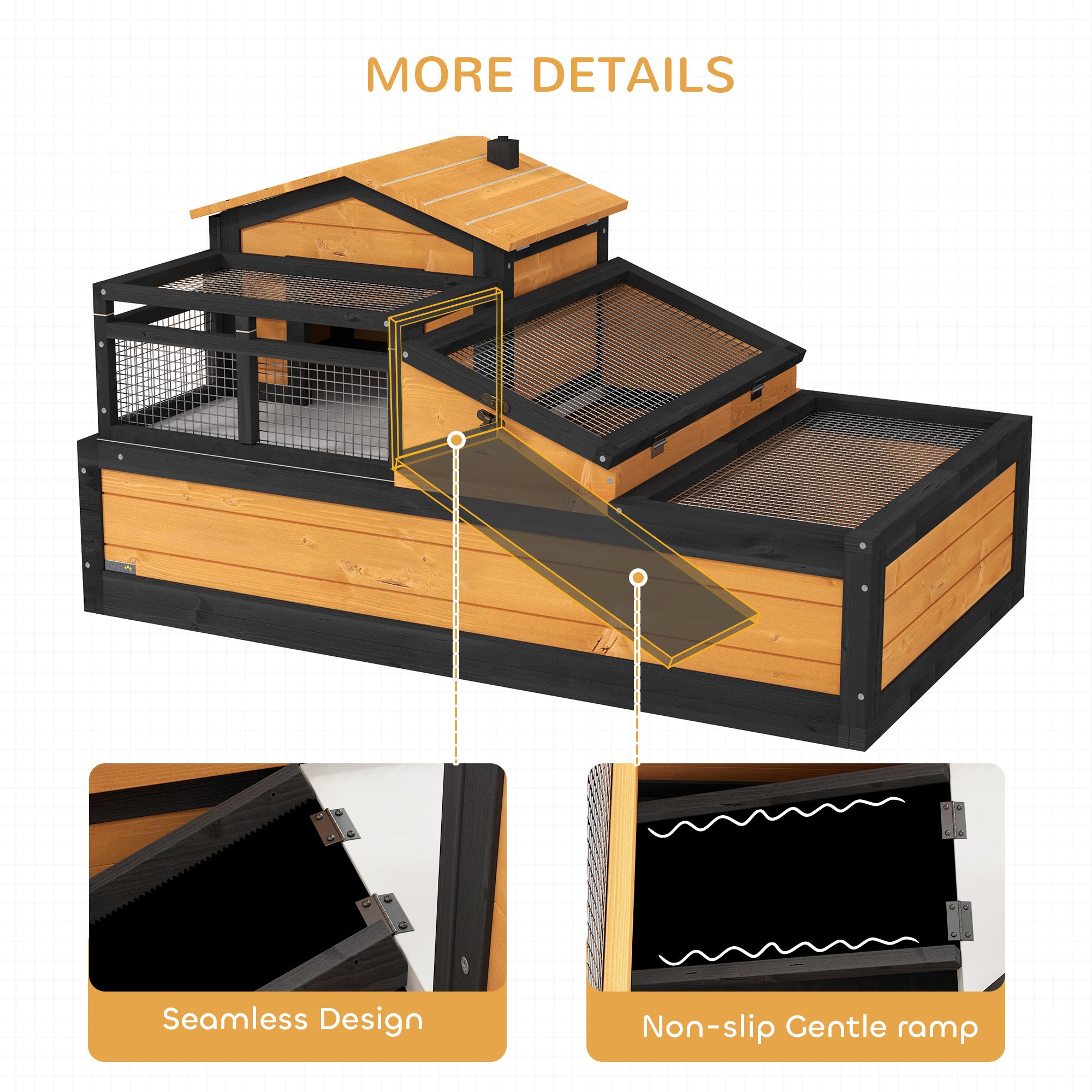Tortoise House 3-Room Wooden Tortoise Enclosure Large Reptile Cage with 2 Stories, Ladder, Balcony, Tray, Openable Roof, 60H x 112L x 65Wcm, Yellow