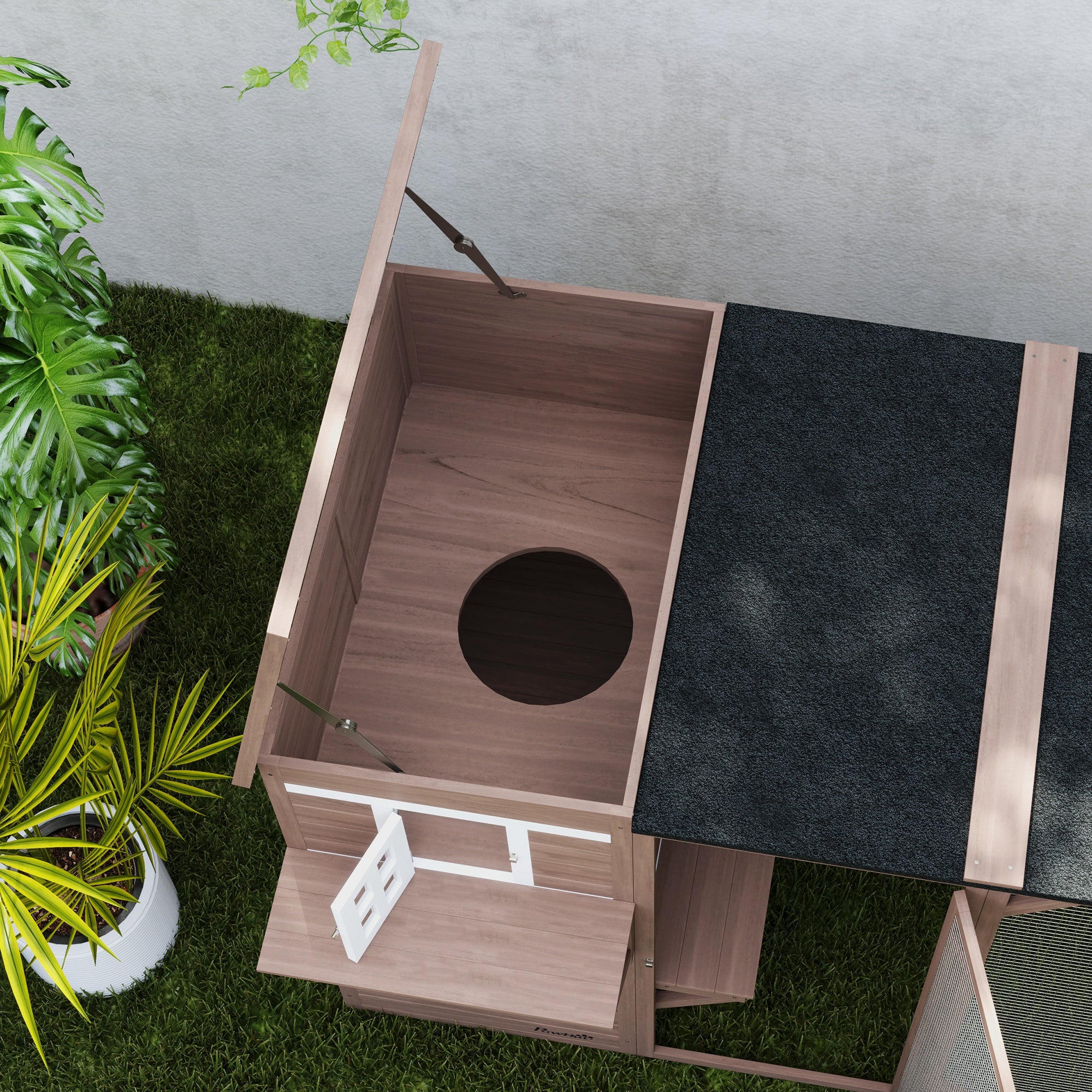 Wooden Cat Catio, 76"L Walk in Outdoor Cat House with Asphalt Roof, Platforms, Lockable Doors, 3-tier Resting Condo, Observation Window, for 2-3 Cats, Brown