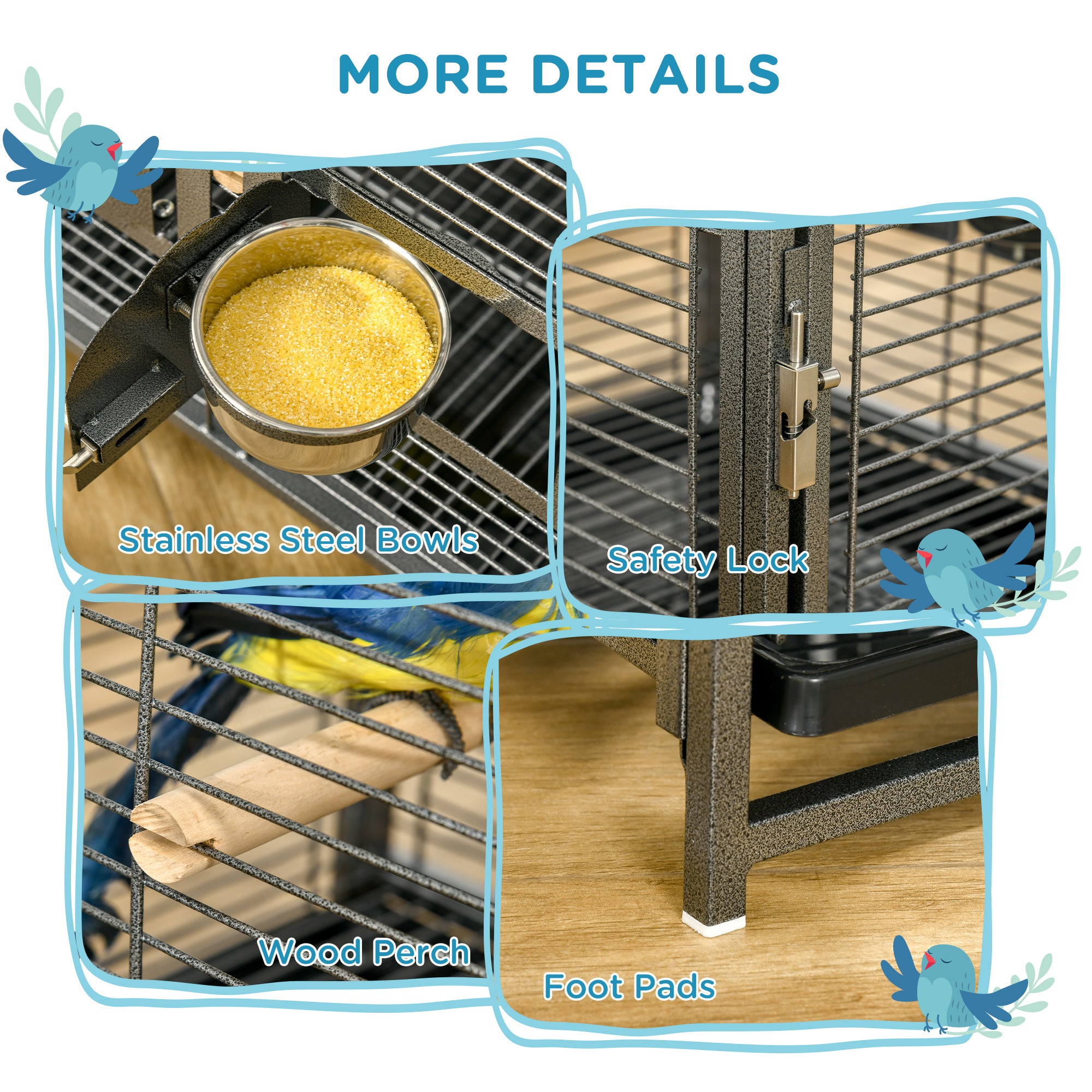 Bird Travel Carrier Cage for Parrots Conures African Grey Cockatiel Parakeets with Stand Perch, Stainless Steel Bowls, Pull Out Tray, Black