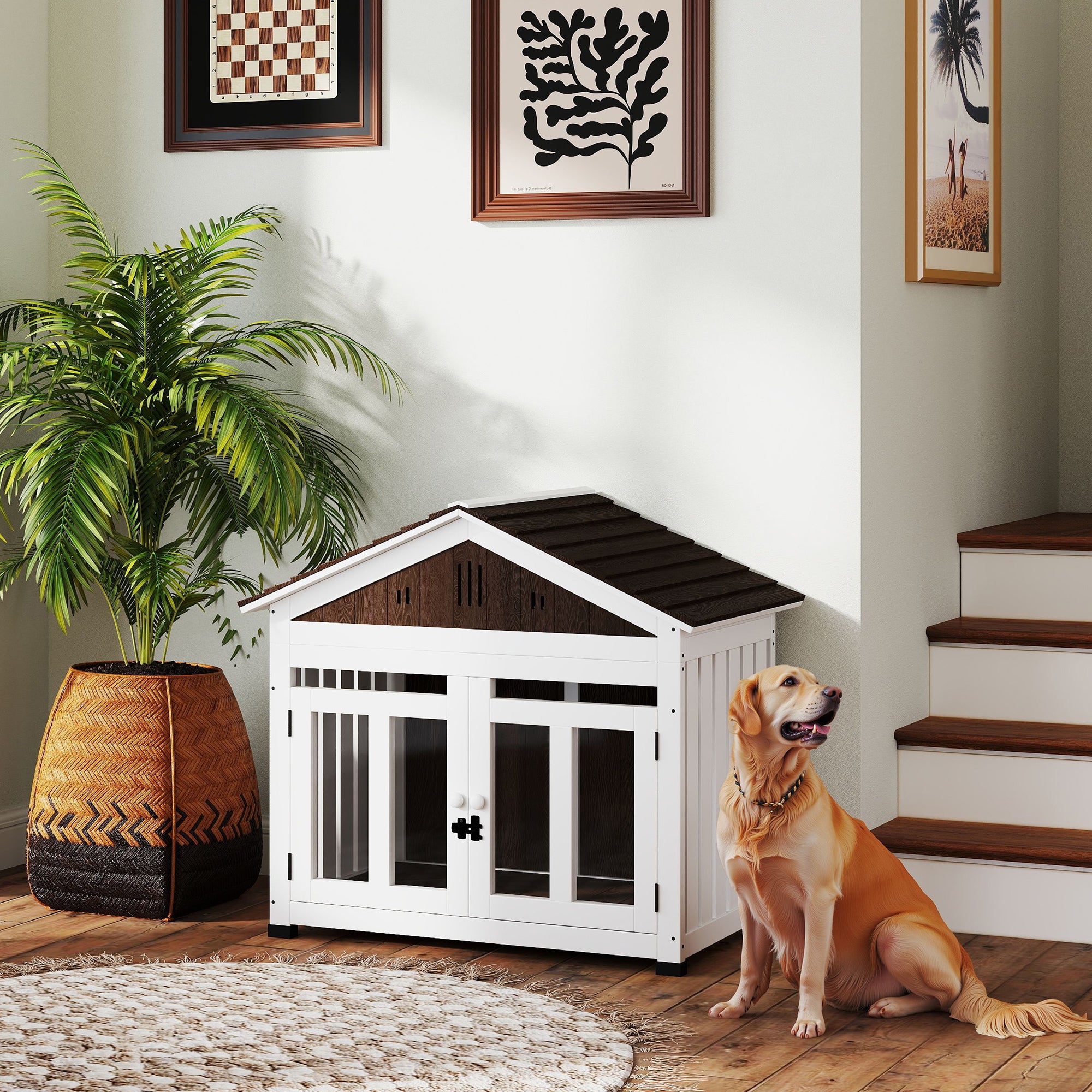 PawHut Wooden Dog Crate Furniture with Air Vent and Removable
