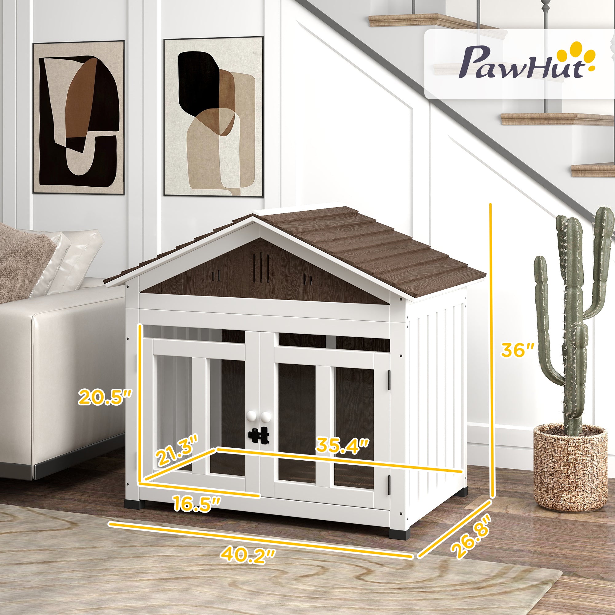 PawHut Wooden Dog Crate Furniture with Air Vent and Removable
