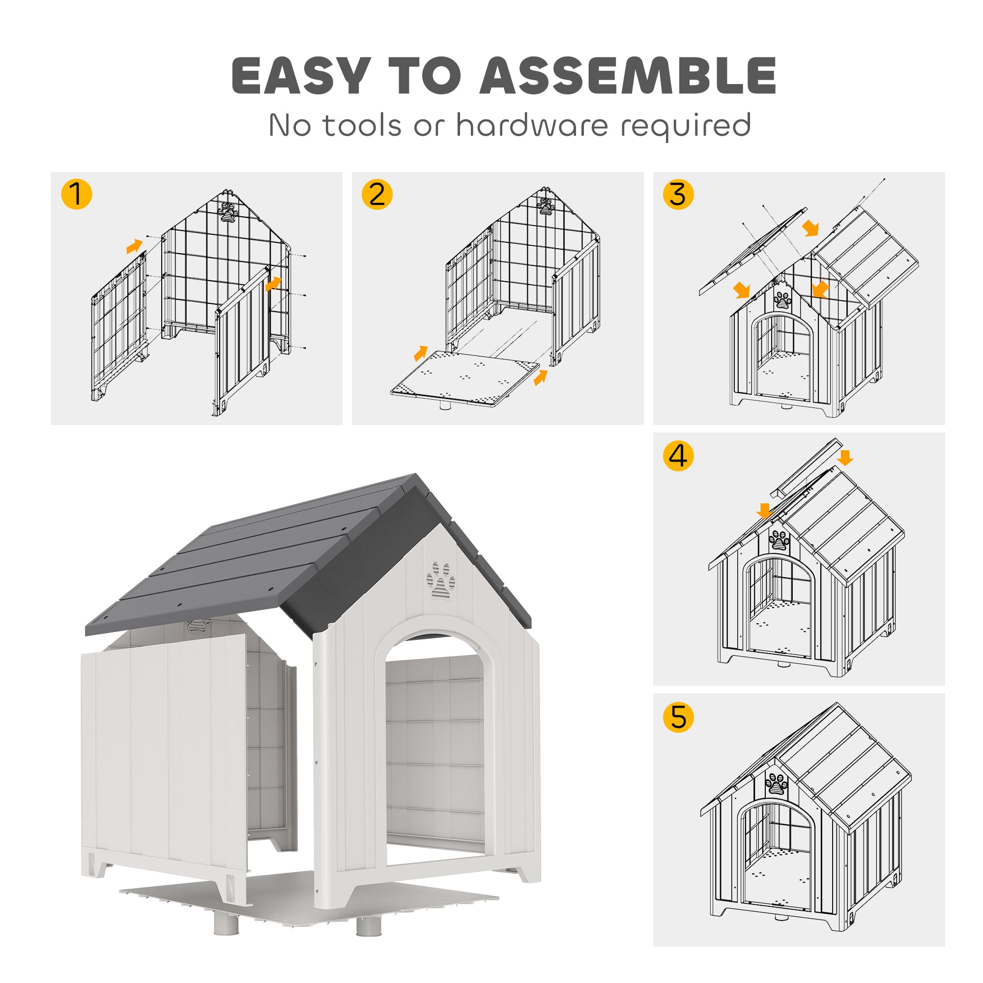 Large Plastic Dog House Outdoor Indoor, Water Resistant Puppy Shelter with Base Support, Air Vents, Elevated Floor, for Medium Large Pets, 34.6" L x 31.1" W x 35" H