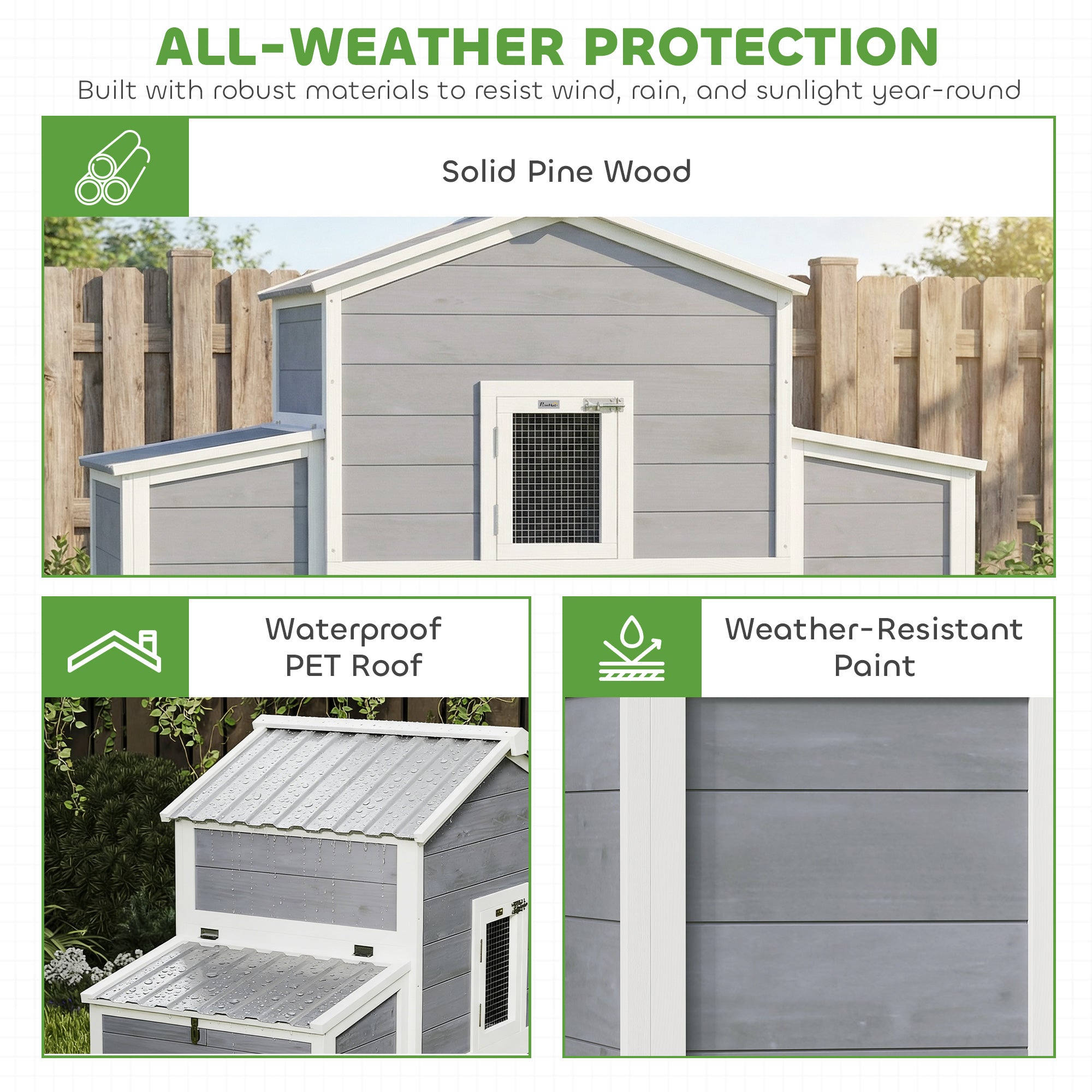 66.5" Large Chicken Coop, Wooden Chicken House with 2 Nesting Boxes, Sliding Tray & Ramp, Waterproof Roof, Outdoor Hen House Poultry Cage for Backyard, Farm, for 2-4 Hens