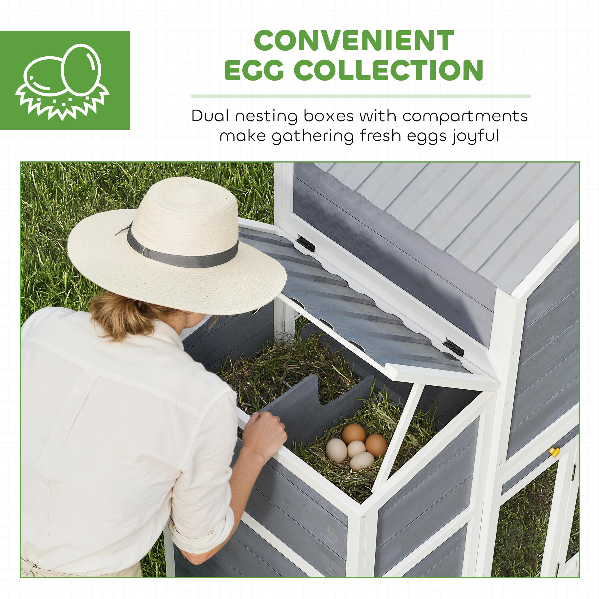 66.5" Large Chicken Coop, Wooden Chicken House with 2 Nesting Boxes, Sliding Tray & Ramp, Waterproof Roof, Outdoor Hen House Poultry Cage for Backyard, Farm, for 2-4 Hens