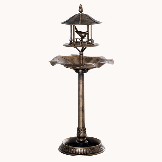 3-in-1 Garden Bird Bath Bowl Pedestal with Bird Feeder, Large Water Basin, Underneath Flower Planter, Antique Gold (Bronze)