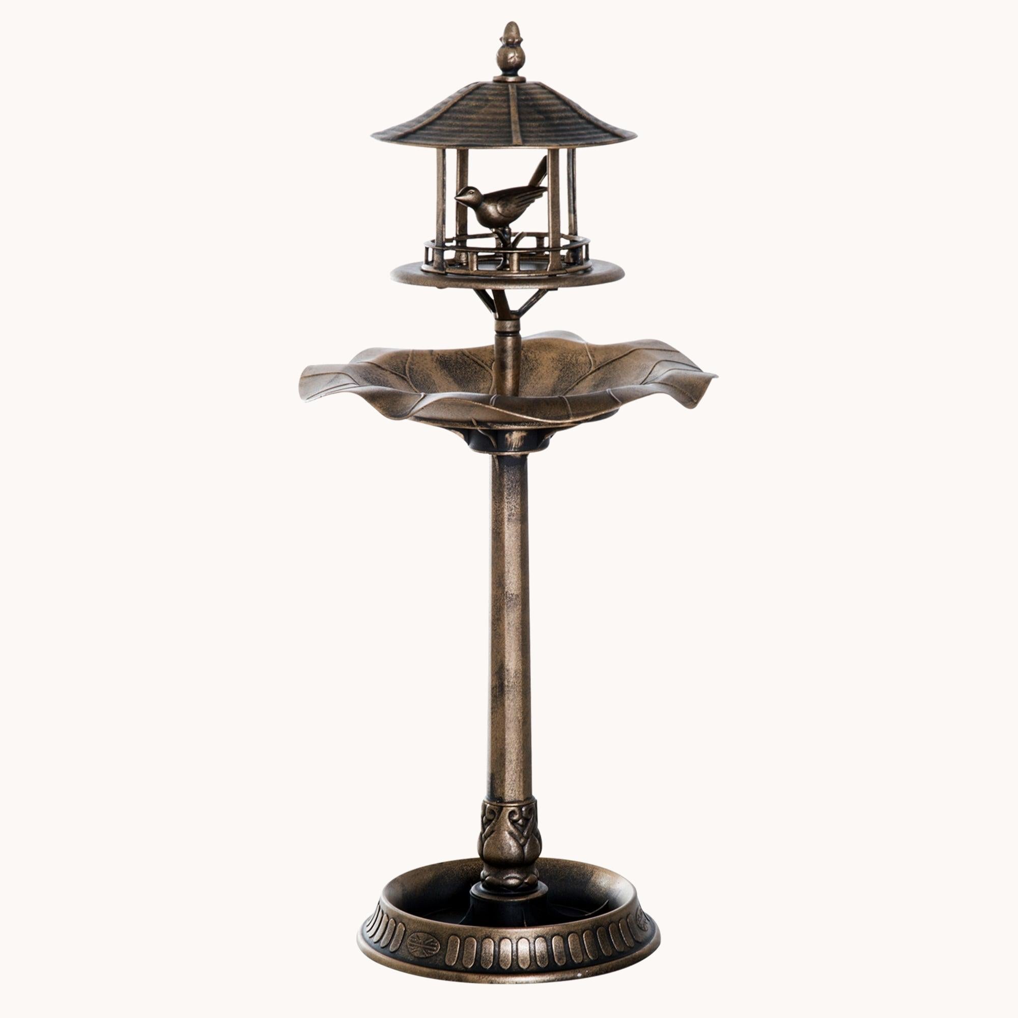 3-in-1 Garden Bird Bath Bowl Pedestal with Bird Feeder, Large Water Basin, Underneath Flower Planter, Antique Gold (Bronze)