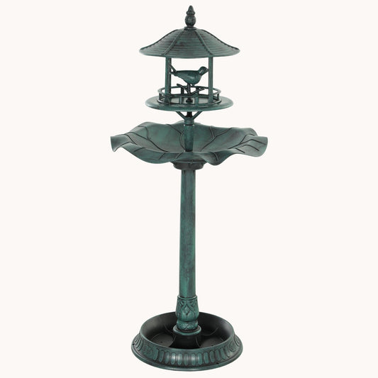 3-in-1 Garden Bird Bath Bowl Pedestal with Bird Feeder, Large Water Basin, Underneath Flower Planter, Green