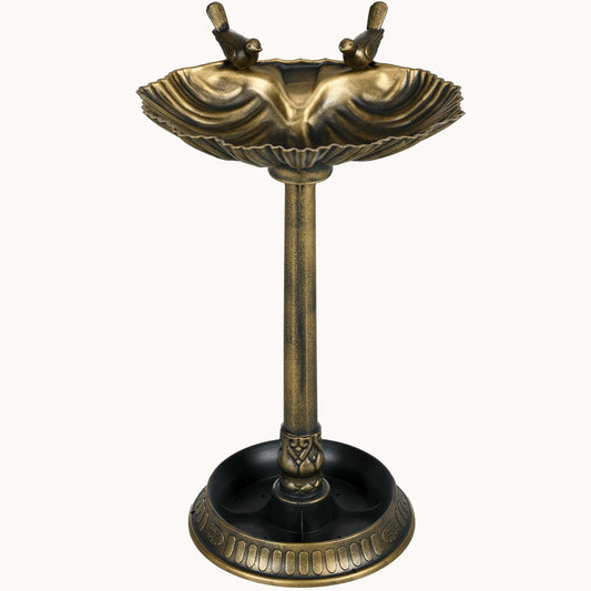 32" Antique Bird Bath with Pedestal Flower Planter Base, Vintage Style Decorative Birdbath, Bird Feeder Bowl & Planter Decoration Yard Statue, Bronze