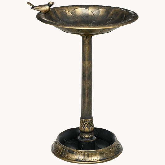 28" Antique Bird Bath with Pedestal Flower Planter Base Decoration Yard Statue Bronze