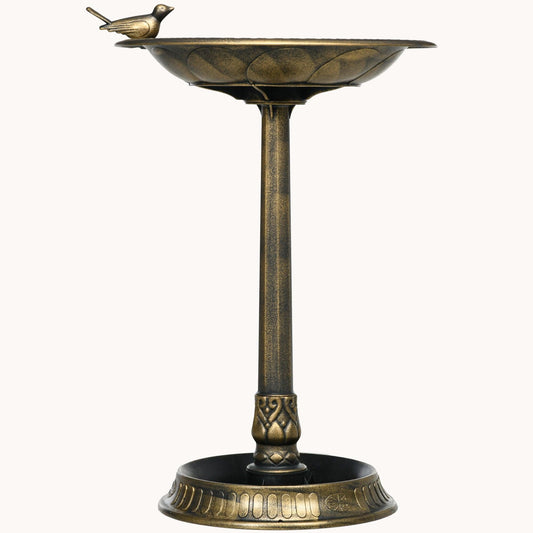 28" Antique Bird Bath with Pedestal Flower Planter Base Decoration Yard Statue Bronze