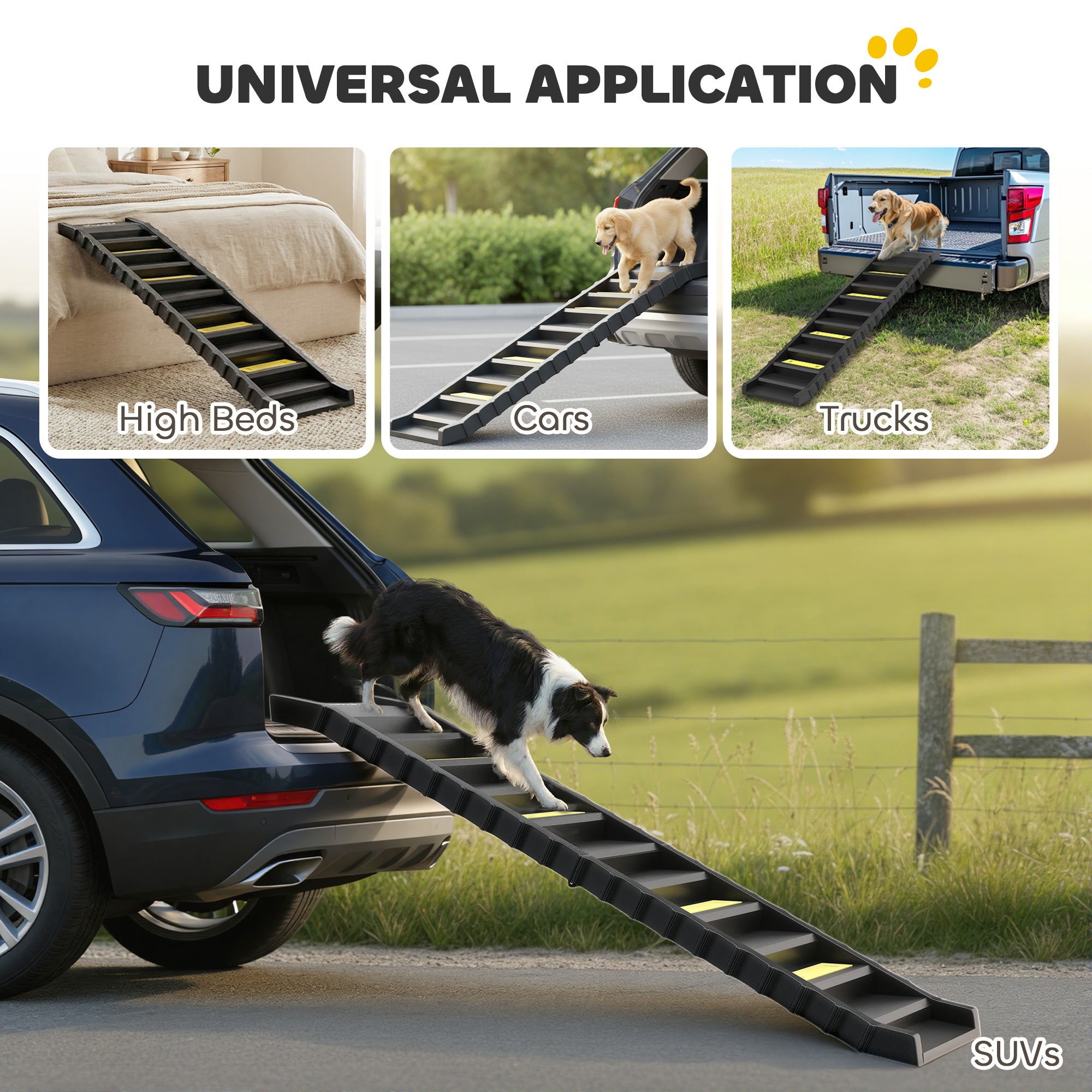 Dog Ramp for Cars, Trucks, SUVs, Foldable 10 Step Pet Stairs Non-Slip for Small to Large Dogs, Lightweight Pet Ramp Supports up to 75 kg, for Indoor Outdoor