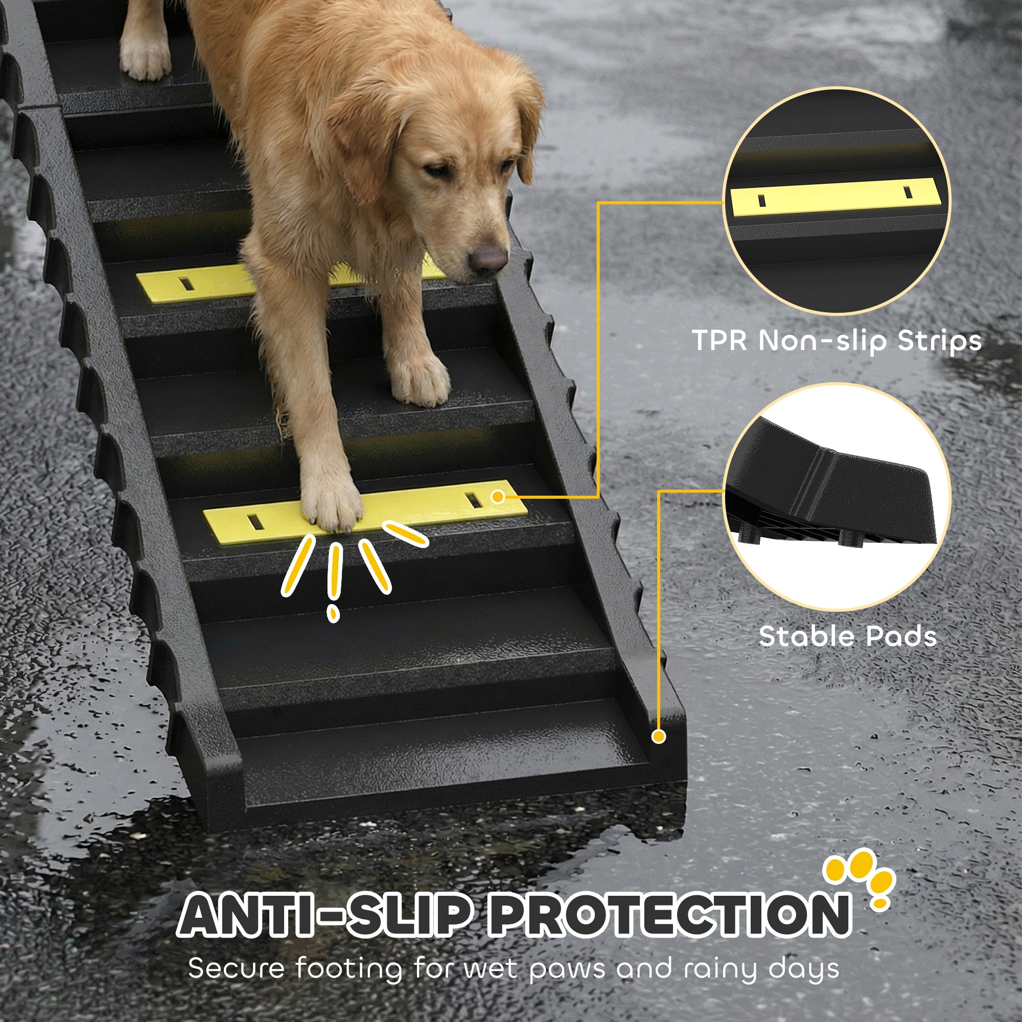 Dog Ramp for Car Truck SUV, Foldable Dog Stairs for Large Medium Small Dogs, Folding Pet Stairs with Non-slip Strips & Pads, Supports Up to 55 lbs (10 Steps), Black