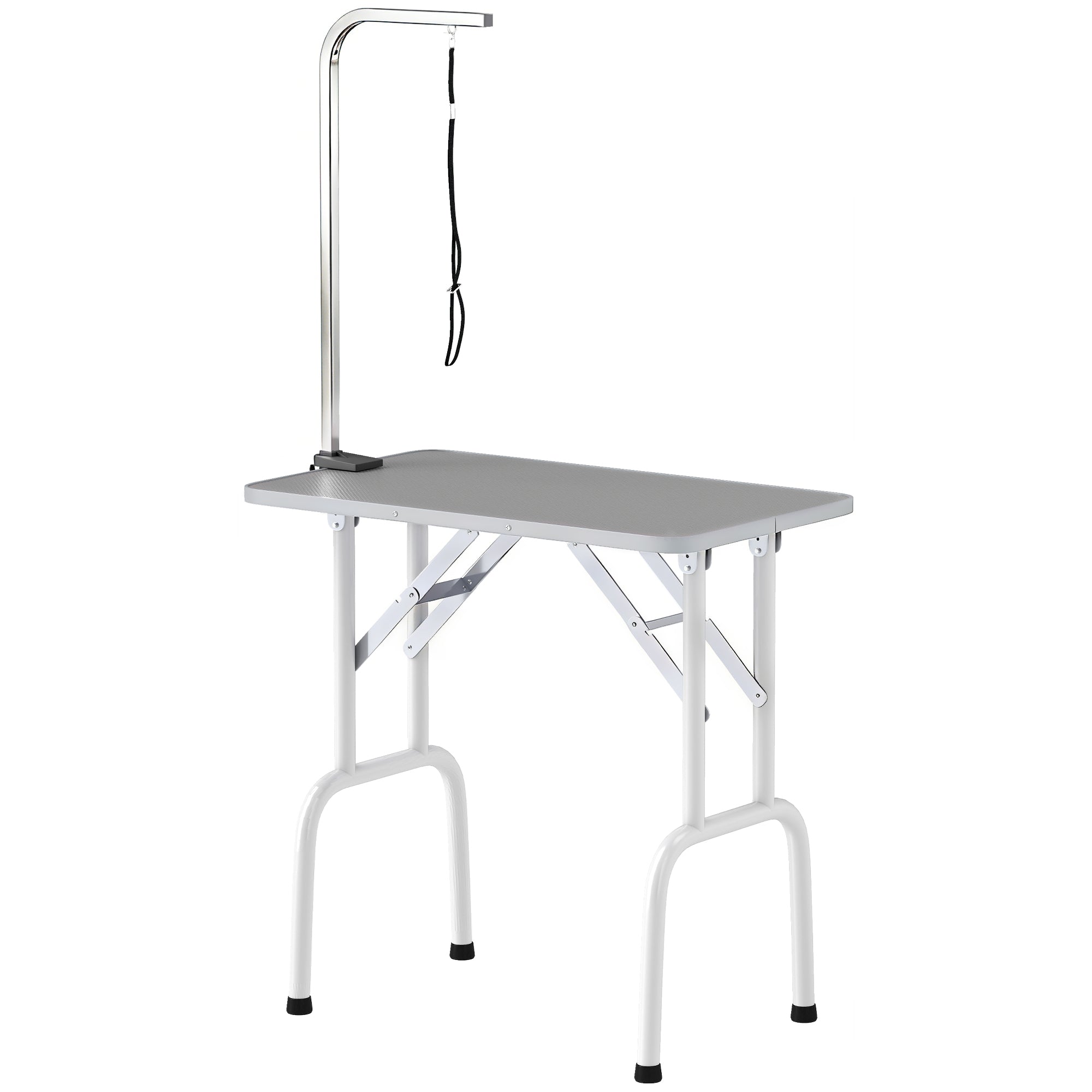 32in Foldable Dog Grooming Table for Small Medium Dogs, Pet Grooming Table for Cats Puppies with Adjustable Arm, Noose and Non-Slip Surface, Grey