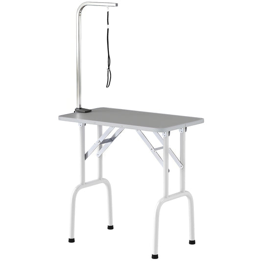 32in Foldable Dog Grooming Table for Small Medium Dogs, Pet Grooming Table for Cats Puppies with Adjustable Arm, Noose and Non-Slip Surface, Grey