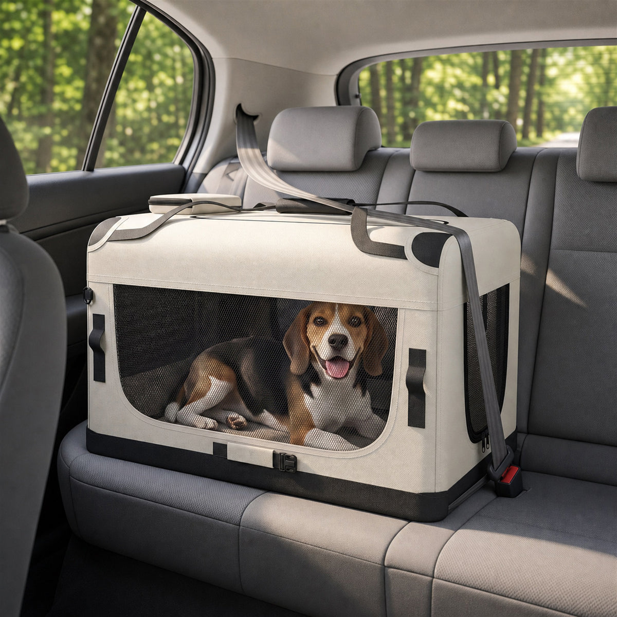 Pet Carrier Bag, Soft-Sided Dog Carrier for Small to Large Dogs, Portable Pet Travel Bag with Security Buckle Strap, Mesh Windows, Washable Cushion and Bowl, Light Grey