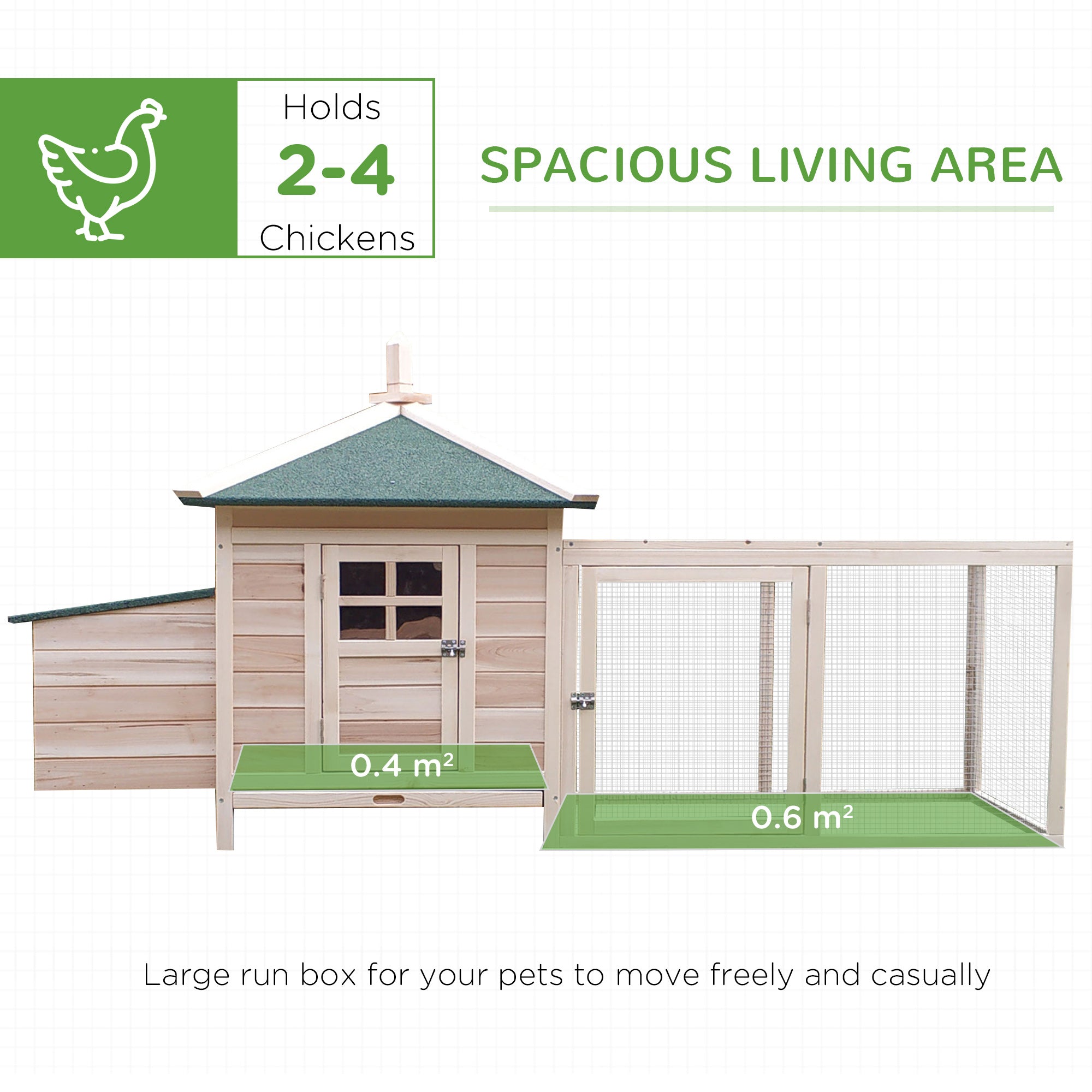 Chicken Coop with Chicken Run, Outdoor Hen House Poultry Cage with Nesting Box, Openable Top, 196 x 76 x 97cm, Natural