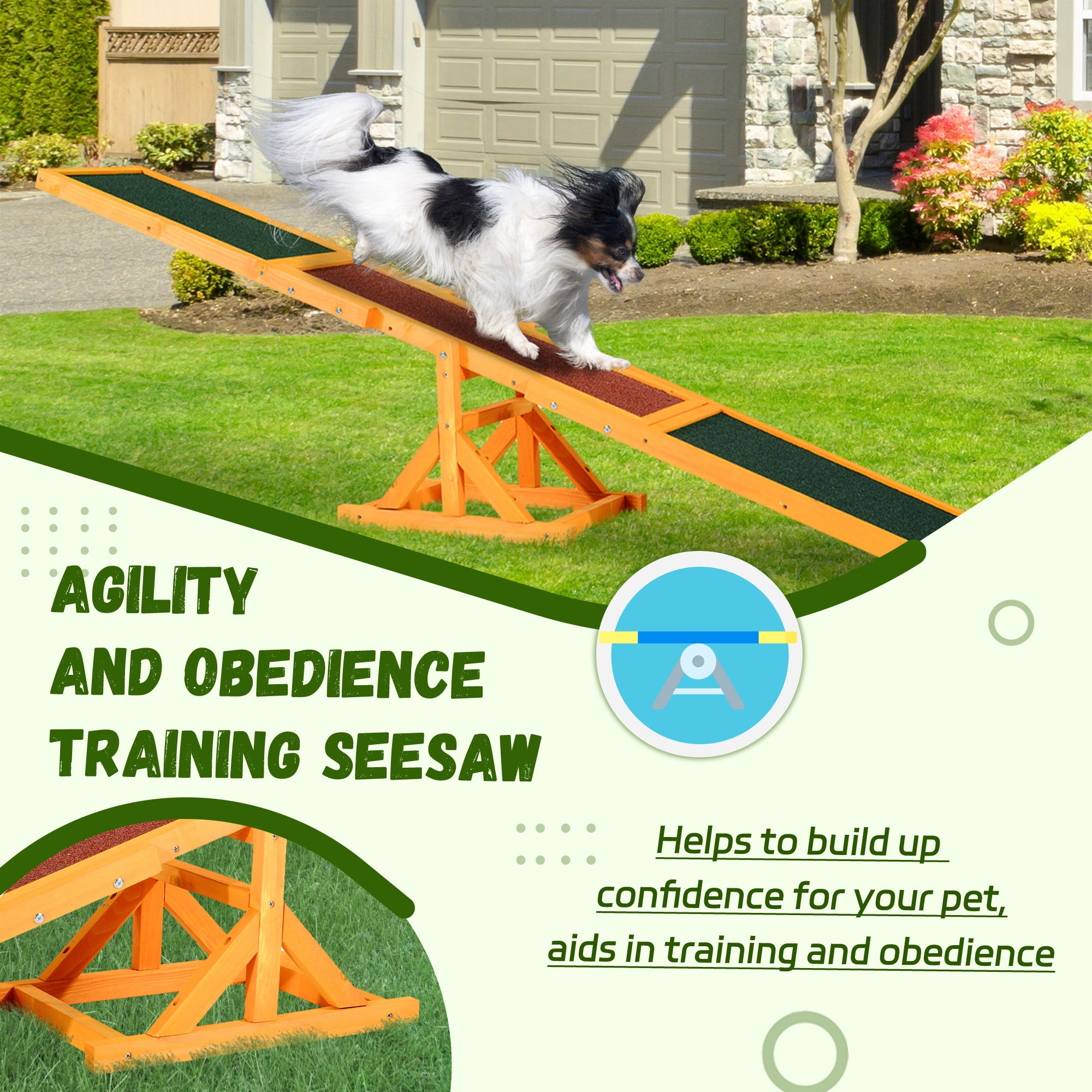 Wooden Pet Seesaw for Big Dogs, Agility Training Equipment for Dogs with Anti-Slip surface, 180 x 30 x 30cm - Natural