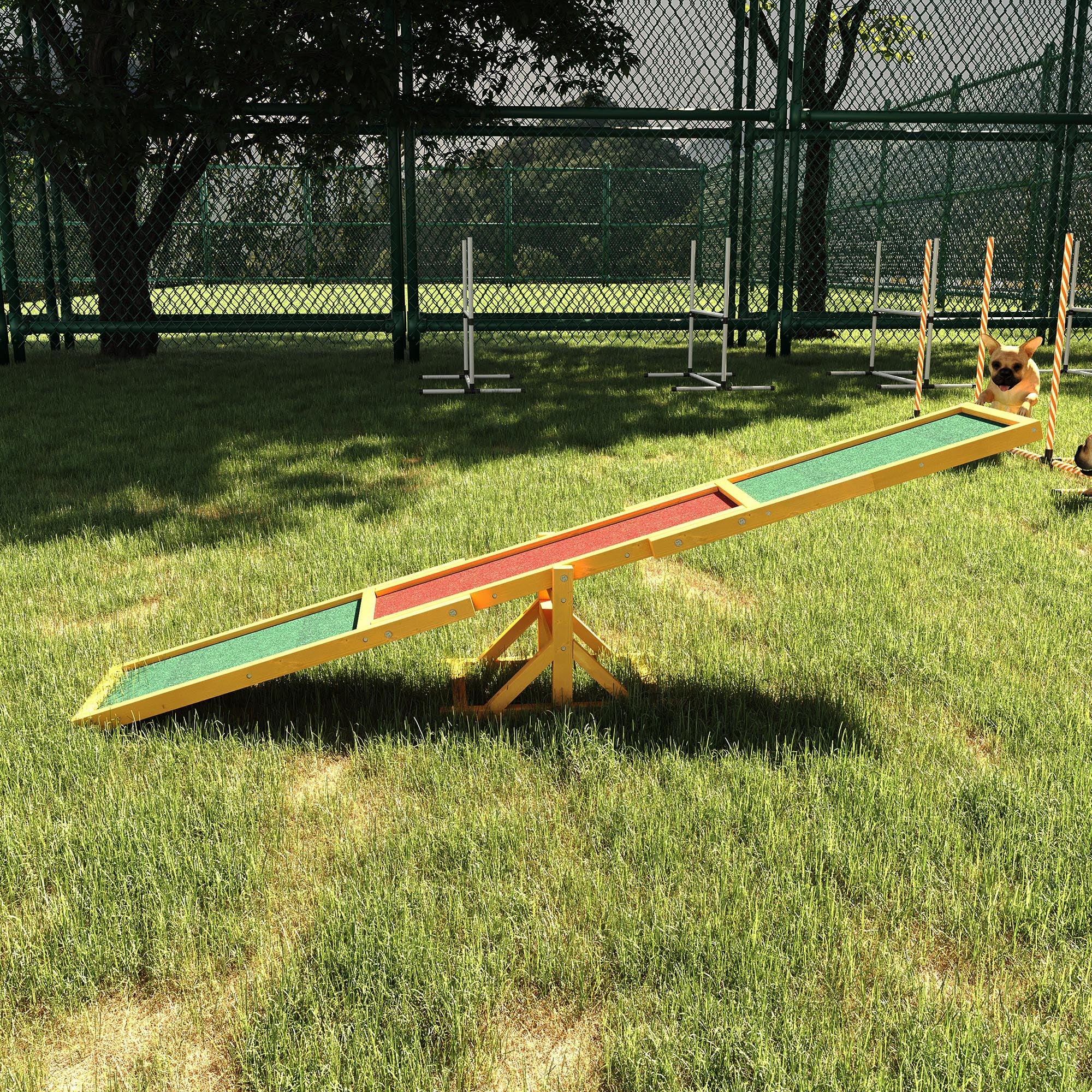 Wooden Pet Seesaw for Big Dogs, Agility Training Equipment for Dogs with Anti-Slip surface, 180 x 30 x 30cm - Natural