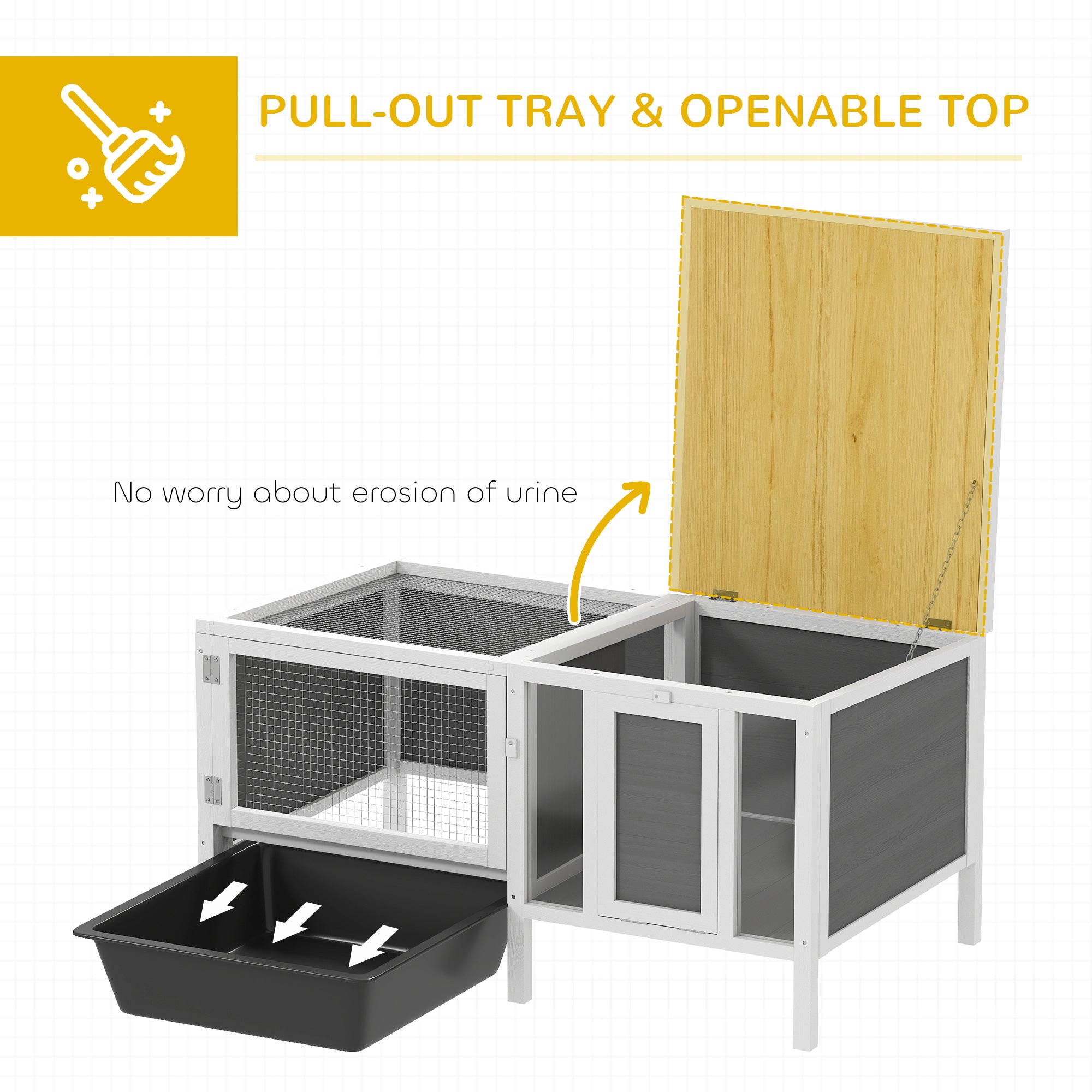 Rabbit Hutch, Wooden Guinea Pig Cage with Run, Openable Top, Pull Out Tray and Ramp, Hamster Cage with Water-Resistant Roof for Indoor Outdoor, Grey