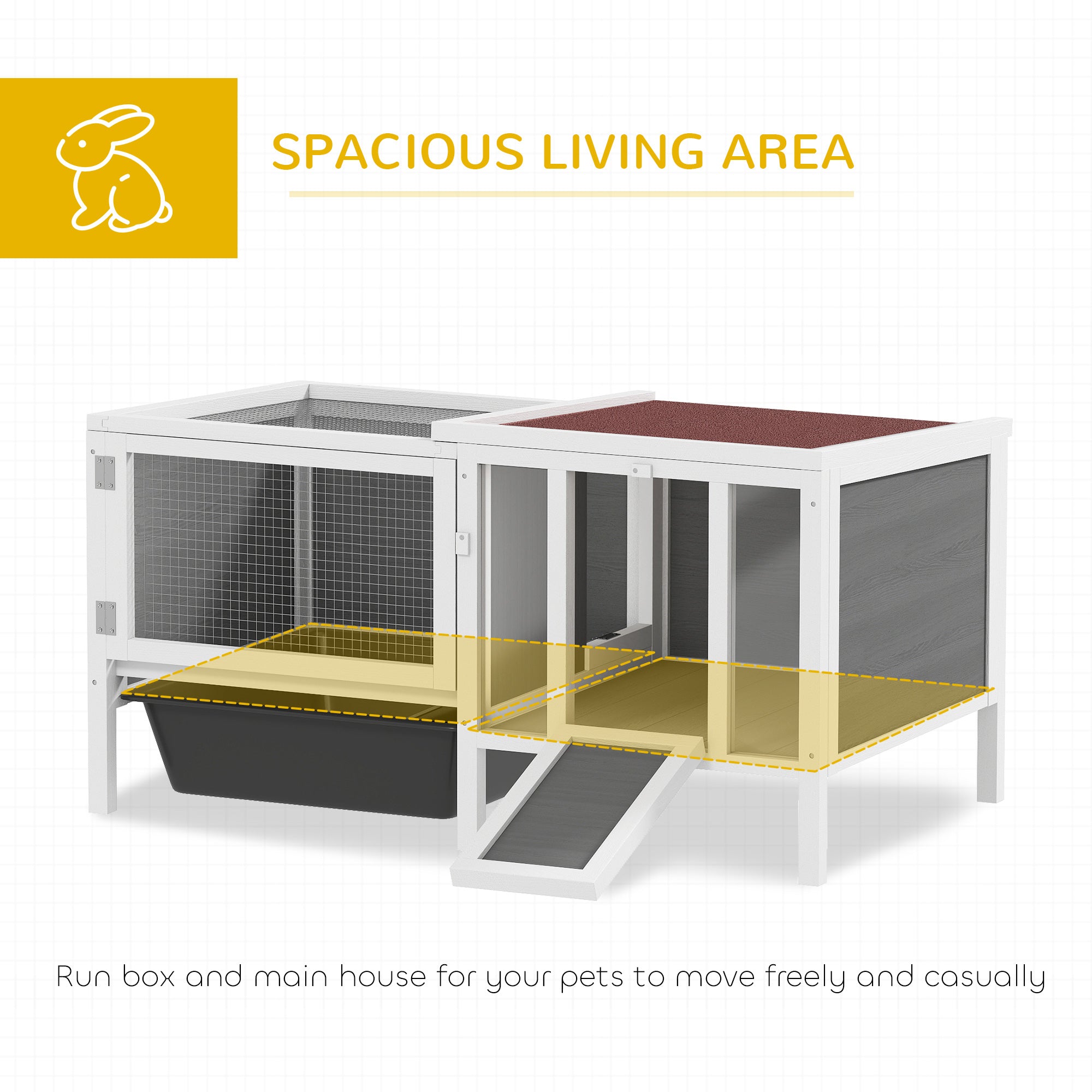 Rabbit Hutch, Wooden Guinea Pig Cage with Run, Openable Top, Pull Out Tray and Ramp, Hamster Cage with Water-Resistant Roof for Indoor Outdoor, Grey