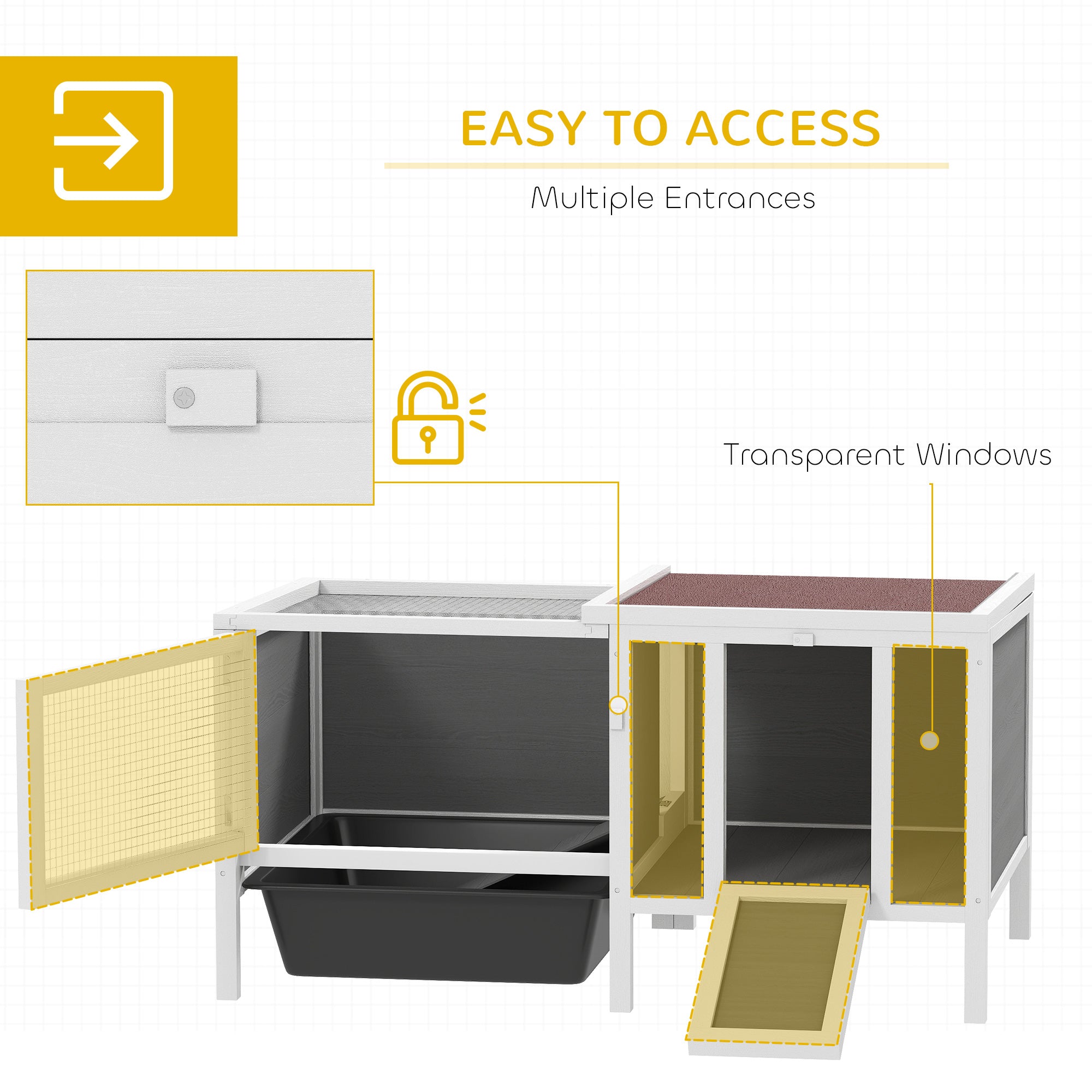 Rabbit Hutch, Wooden Guinea Pig Cage with Run, Openable Top, Pull Out Tray and Ramp, Hamster Cage with Water-Resistant Roof for Indoor Outdoor, Grey