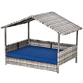 Load image into Gallery viewer, Elevated Rattan Dog House Outdoor with Canopy, Wicker Dog Bed with Water-Resistant Cushion, for Small and Medium Dogs Dark Blue
