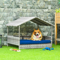 Load image into Gallery viewer, Elevated Rattan Dog House Outdoor with Canopy, Wicker Dog Bed with Water-Resistant Cushion, for Small and Medium Dogs Dark Blue
